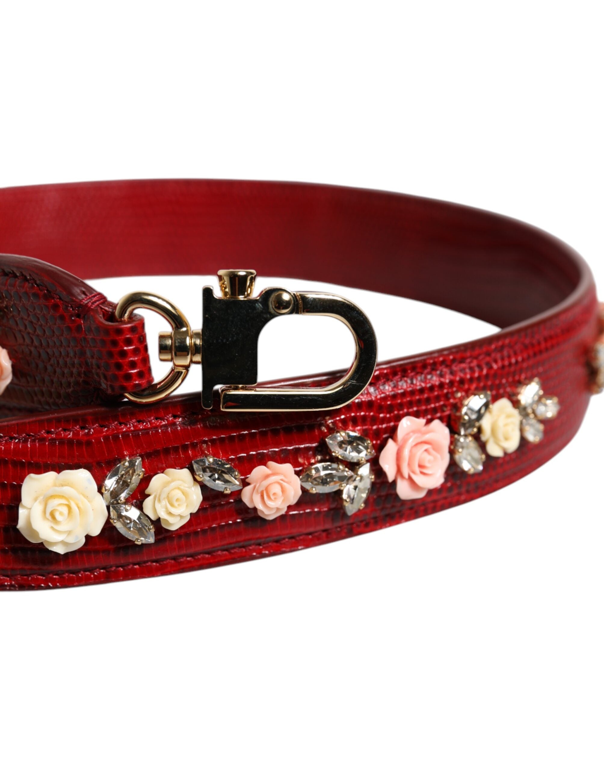 Dolce & Gabbana Röd Läderväska Med Blommig Utsmyckning Axelrem