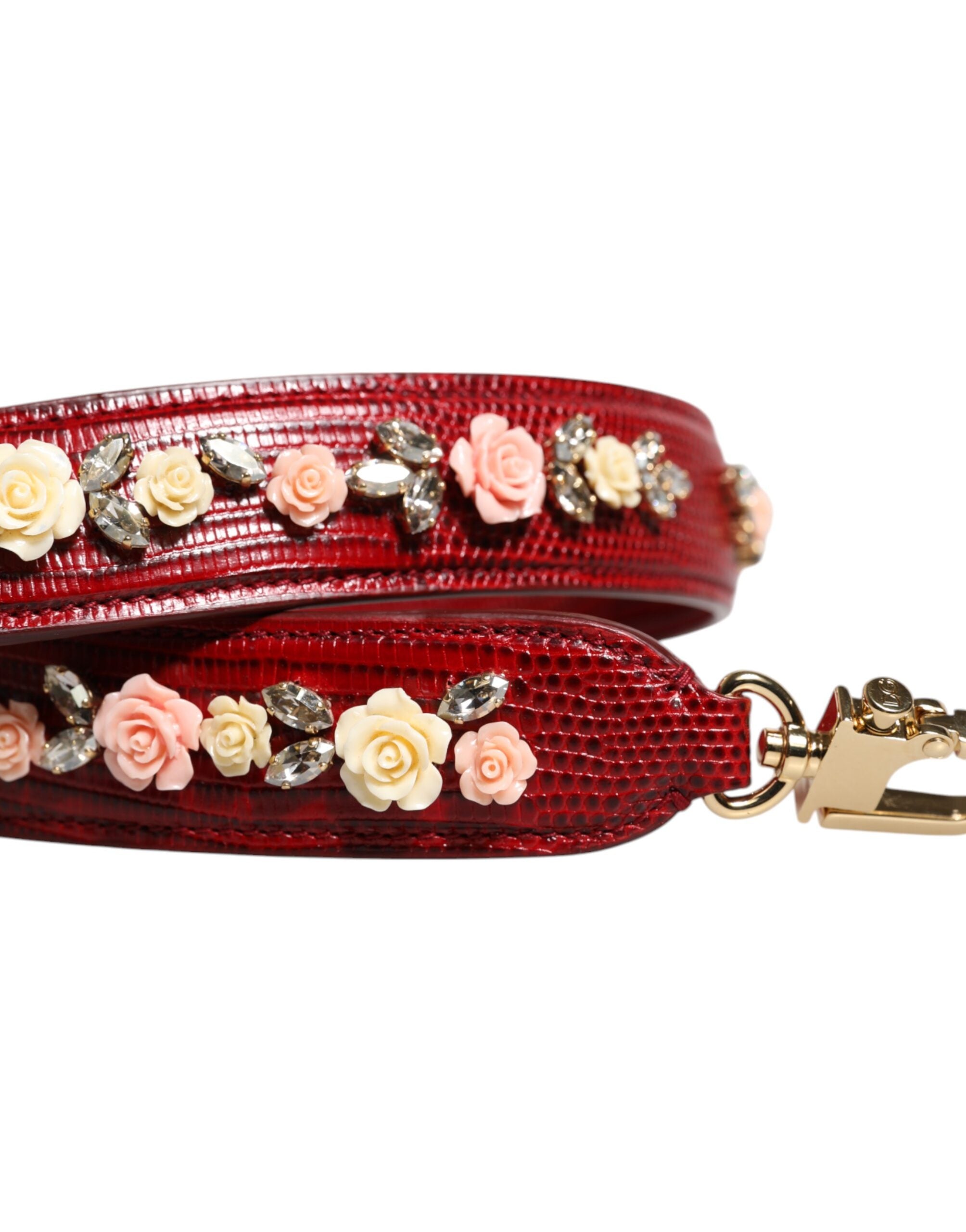 Dolce & Gabbana Röd Läderväska Med Blommig Utsmyckning Axelrem