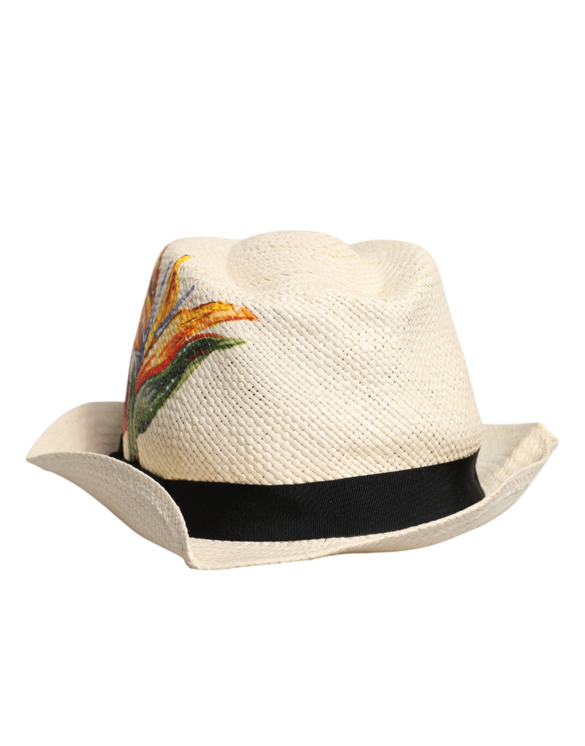 Dolce & Gabbana Beige Blommigt Mönstrat Stråhatt Med Bred Brätte Fedora