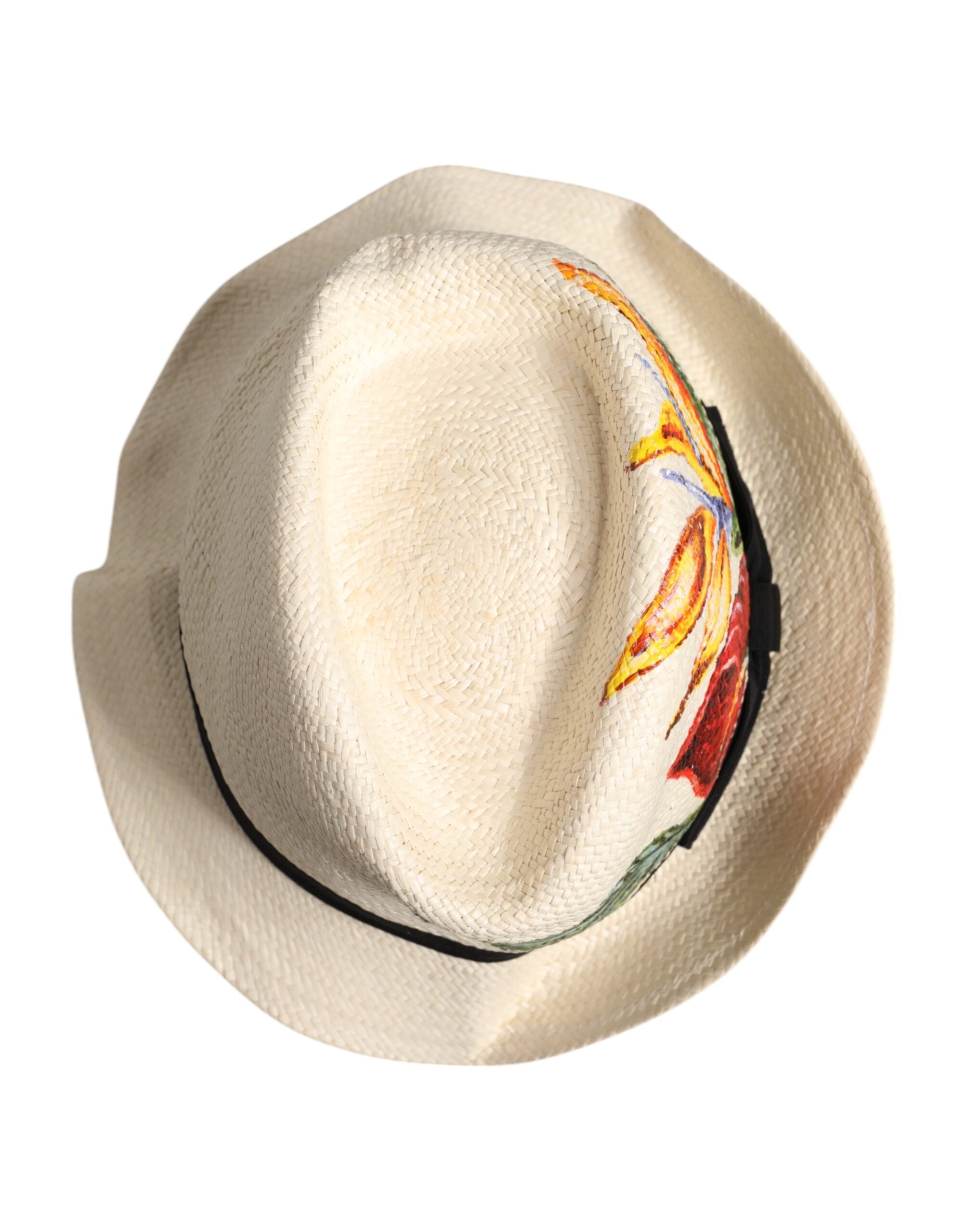Dolce & Gabbana Beige Blommigt Mönstrat Stråhatt Med Bred Brätte Fedora