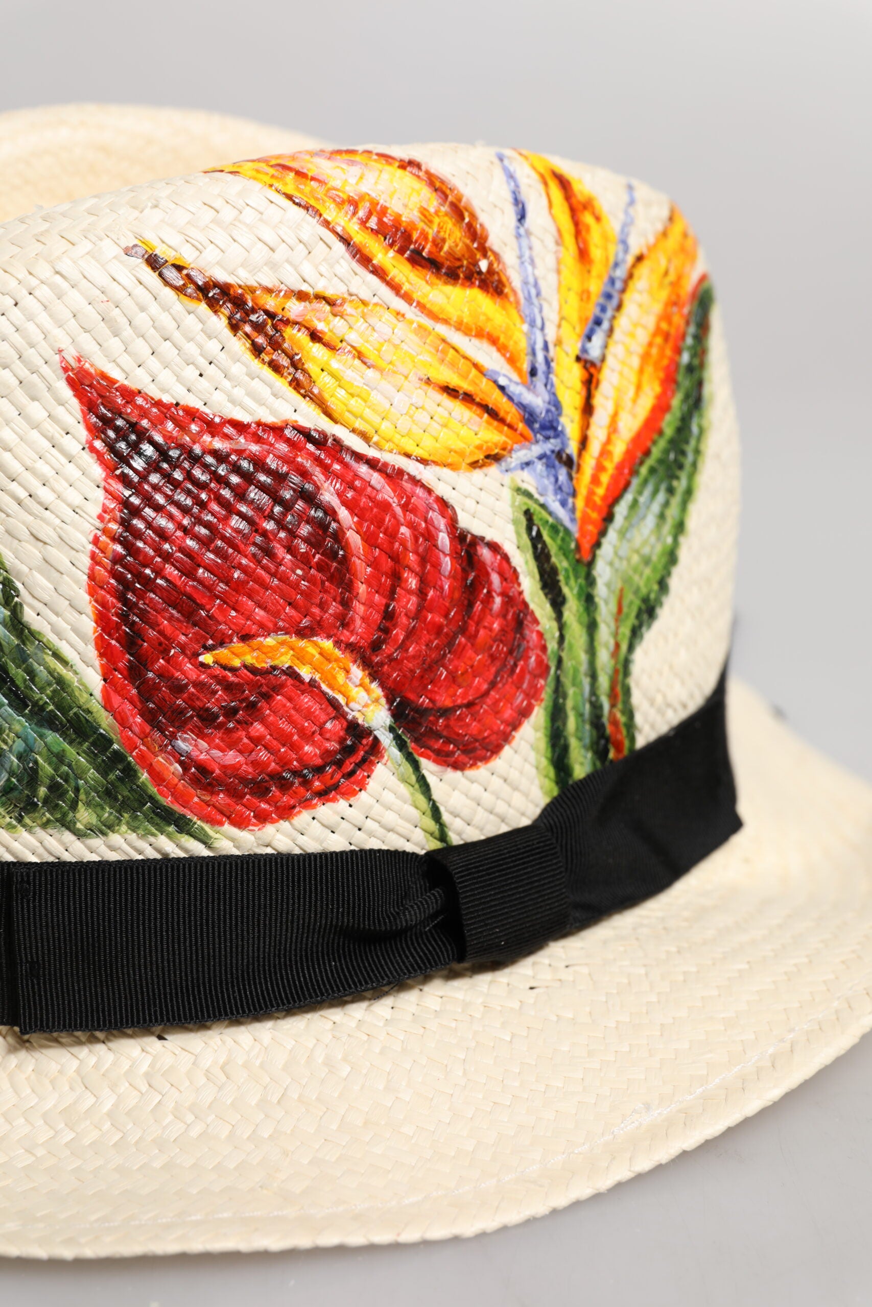 Dolce & Gabbana Beige Blommigt Mönstrat Stråhatt Med Bred Brätte Fedora