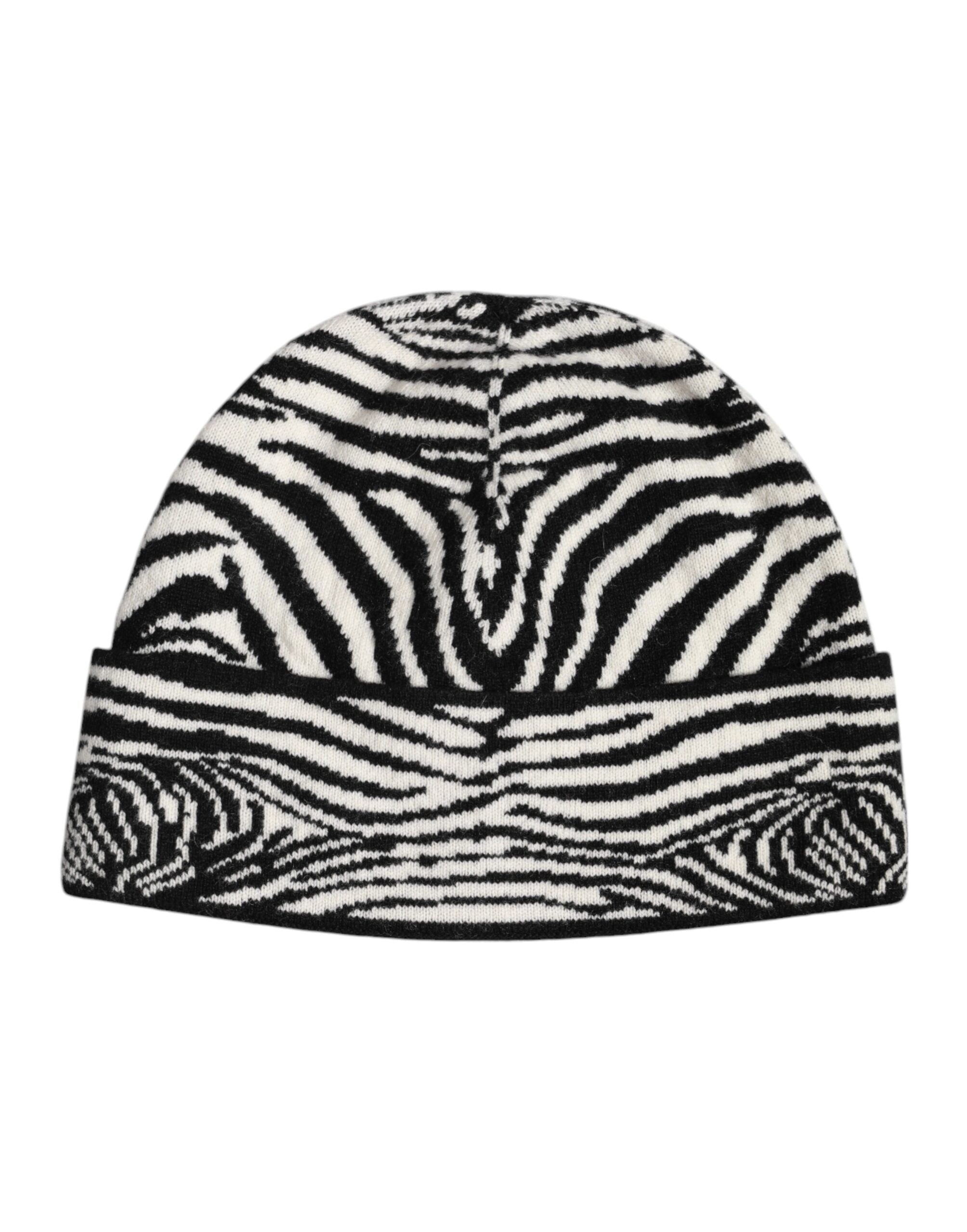 Dolce & Gabbana Svart Vit Zebra Stickad Vintermössa