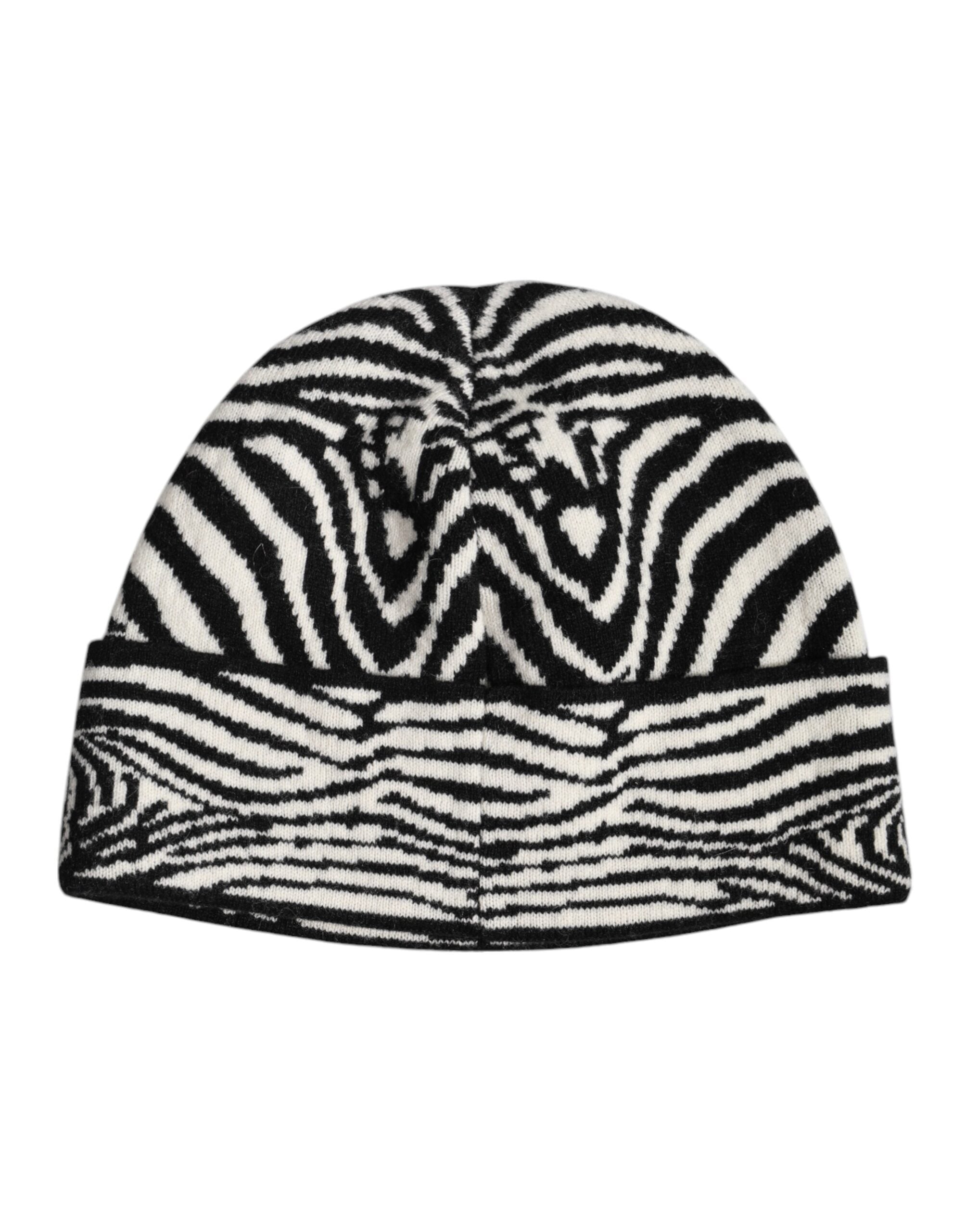 Dolce & Gabbana Svart Vit Zebra Stickad Vintermössa