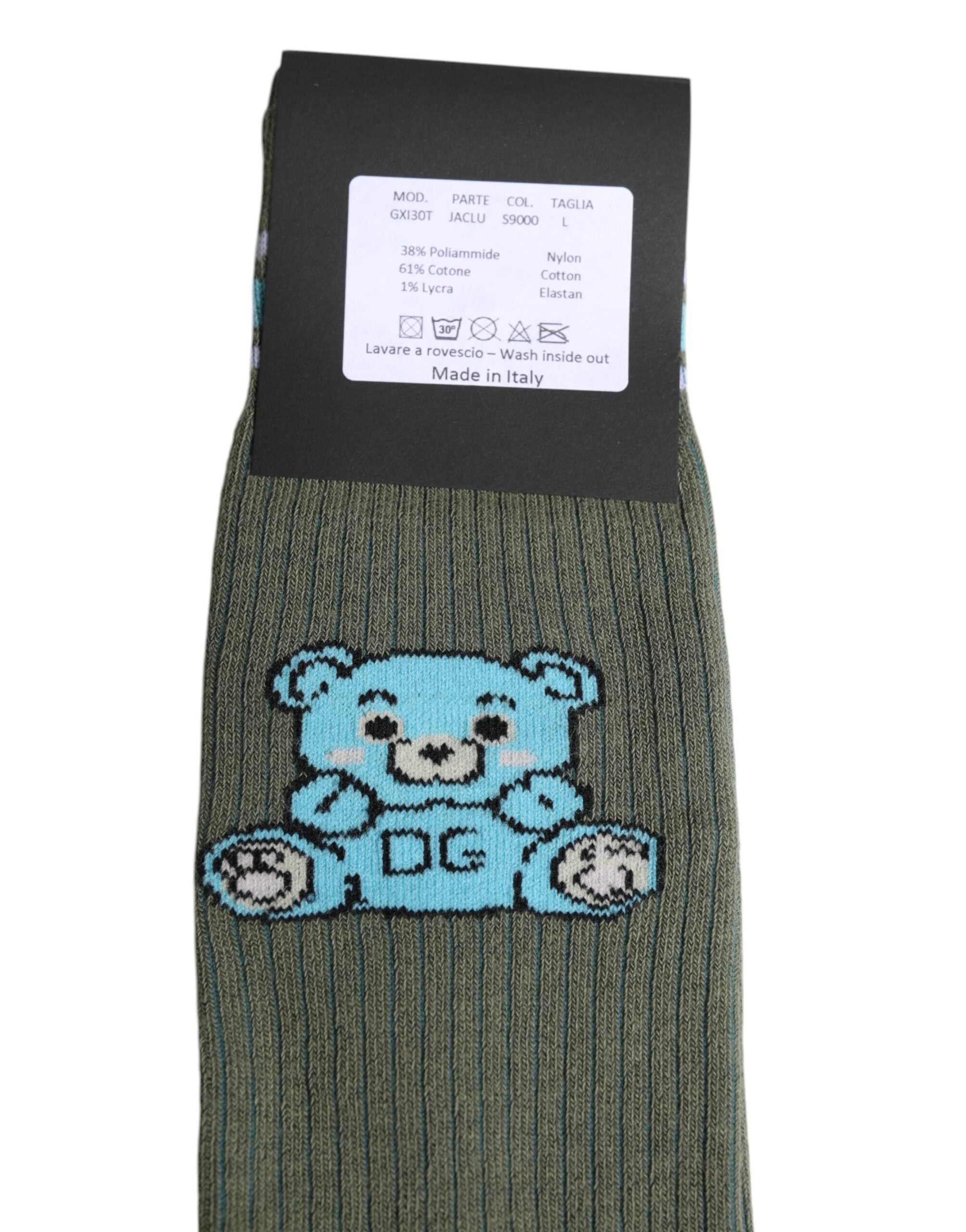 Dolce & Gabbana Grå Bomull DG Bear Mid Calf Strumpor