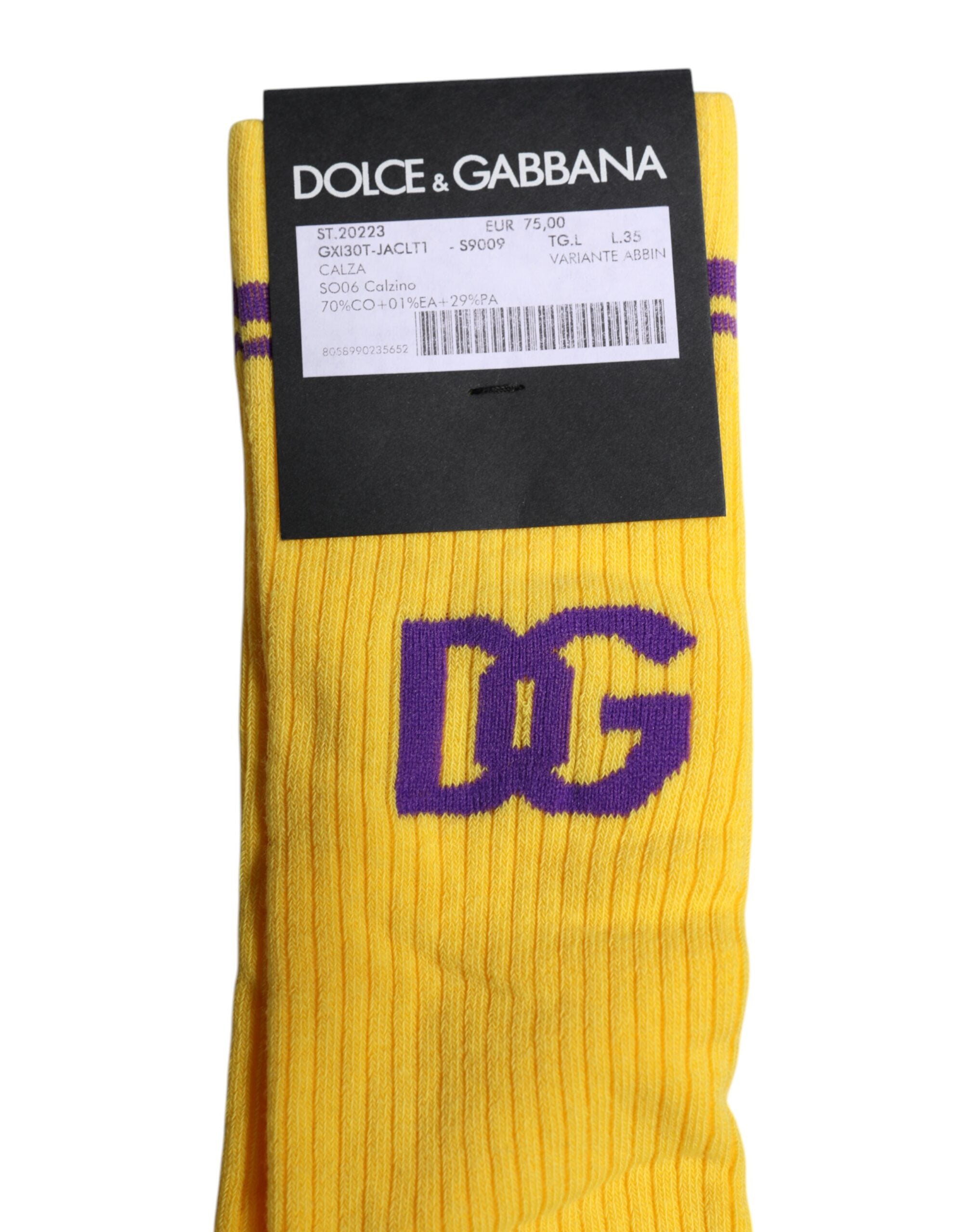 Dolce & Gabbana Gula Bomullsstrumpor Med DG-Logotyp Och Halvad