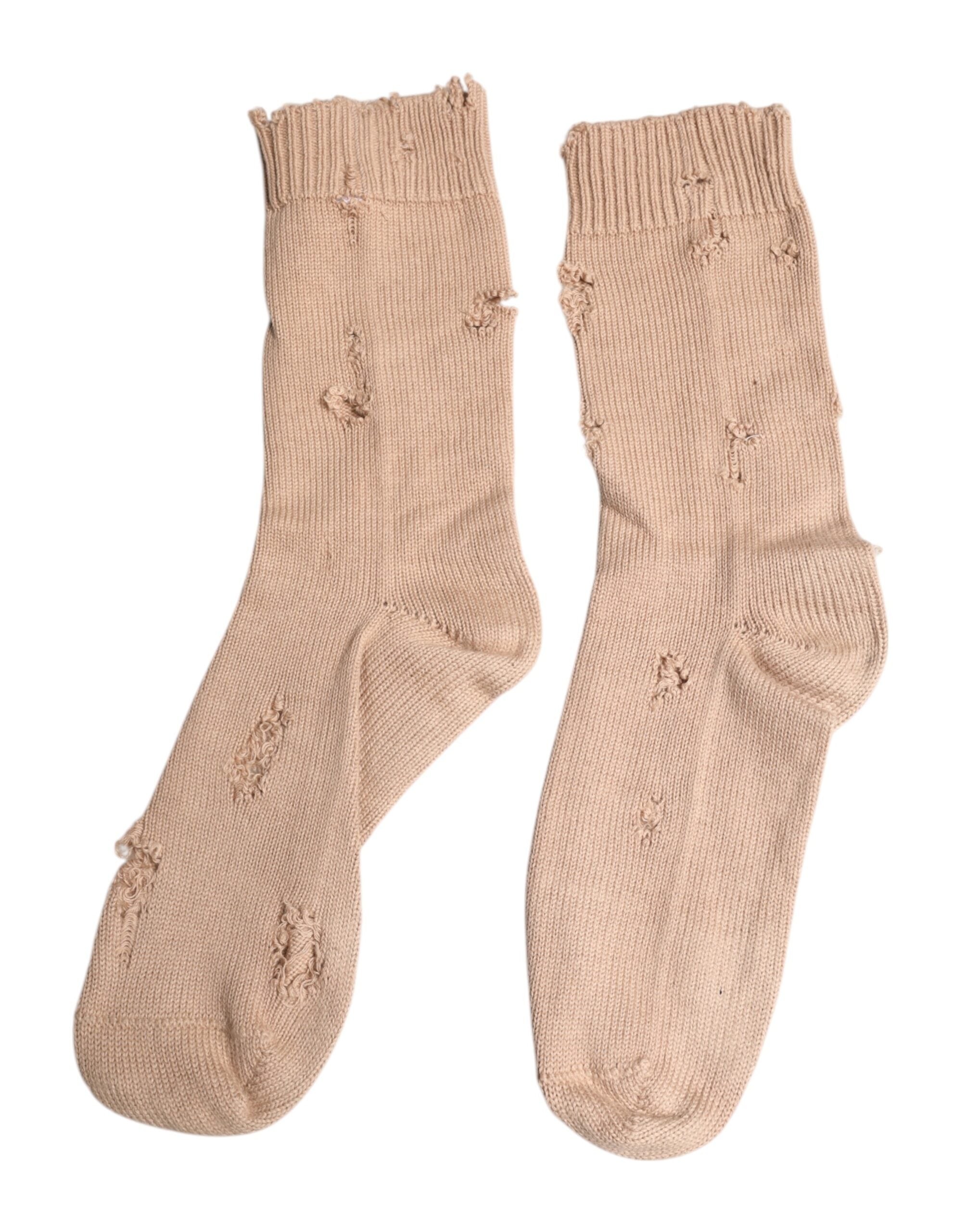 Dolce & Gabbana Beige Solid Stretch Mid Calf Herrstrumpor