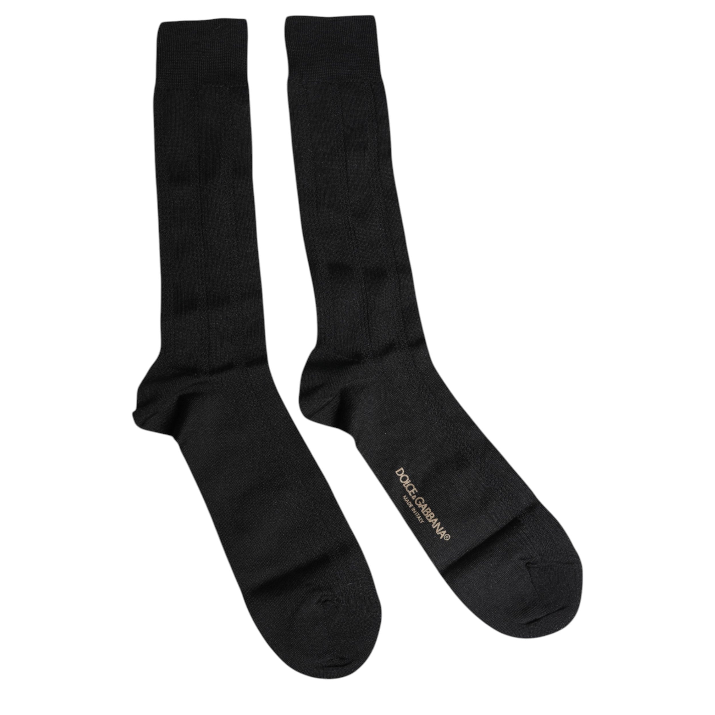 Dolce & Gabbana Svarta Stretch Logo Mid Calf Herrstrumpor