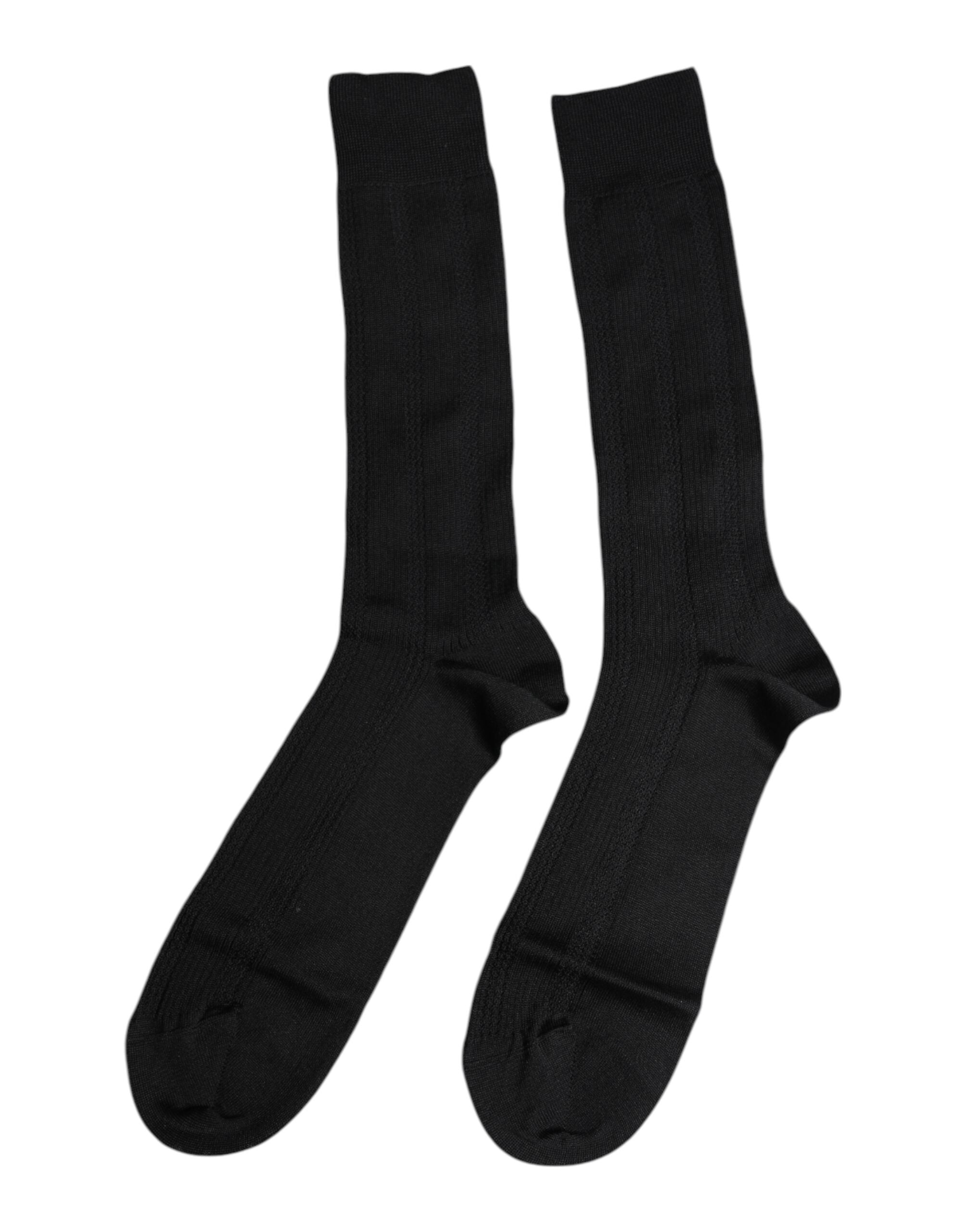 Dolce & Gabbana Svarta Stretch Logo Mid Calf Herrstrumpor