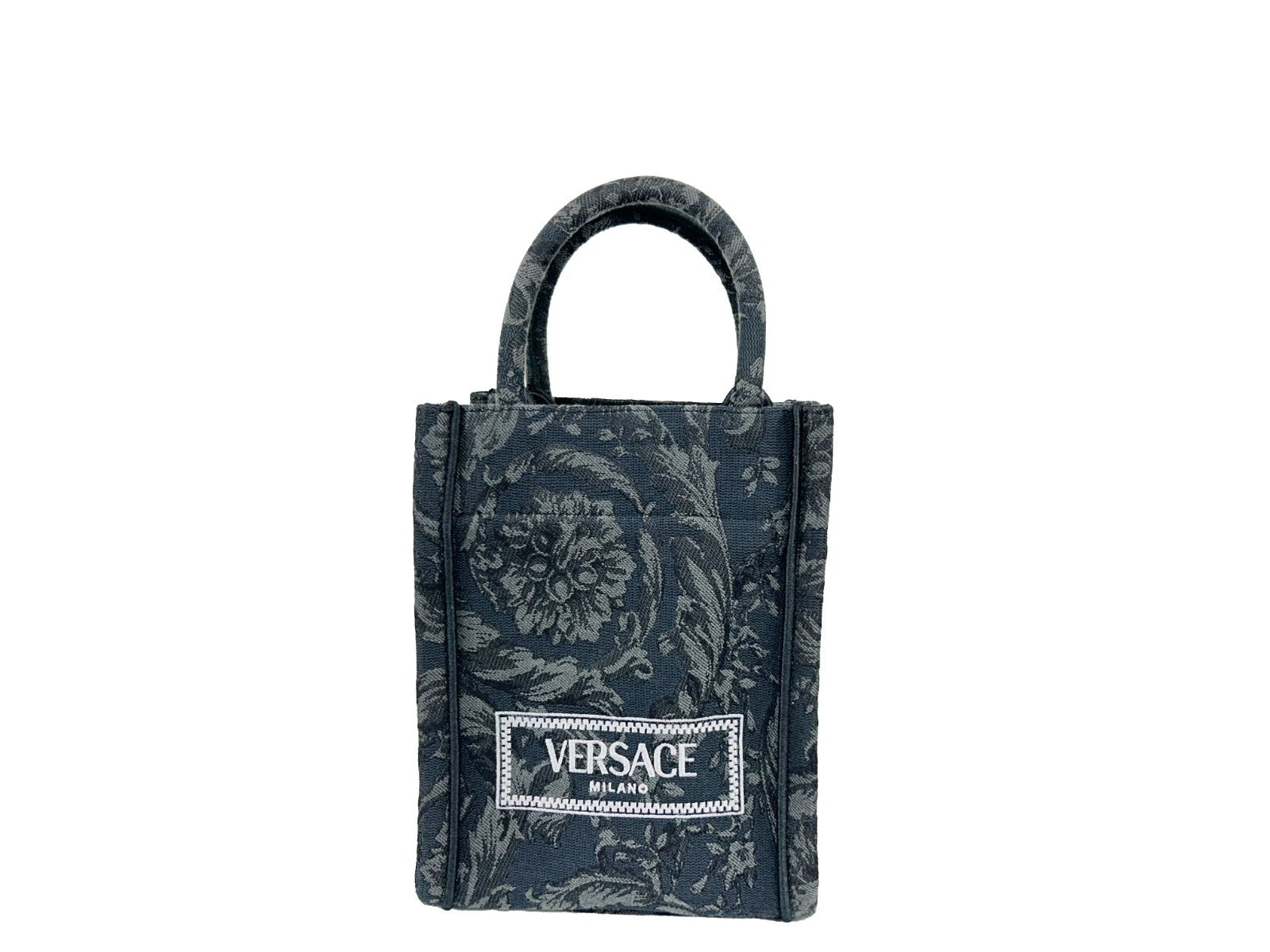 Versace Athena Barocco Mini Top Handle Tote Crossbody Bag Svart