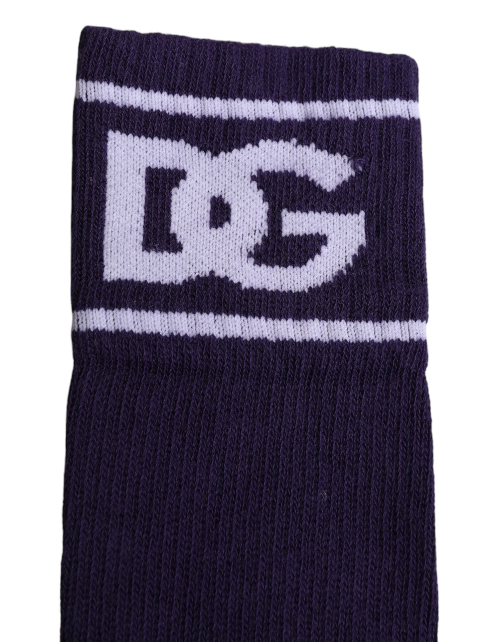 Dolce & Gabbana Lila Bomull DG Logotyp Tryck Öppen Tå Strumpor