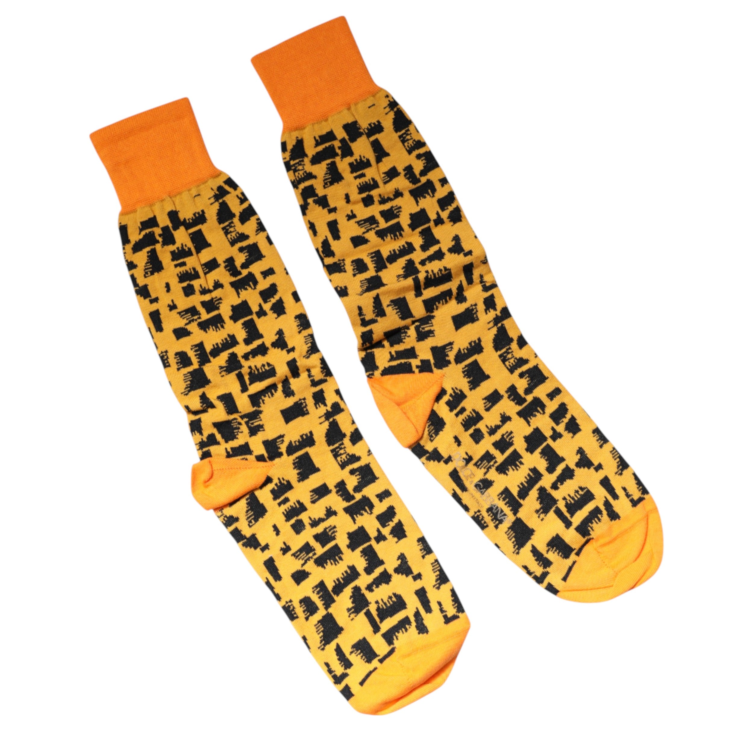Dolce & Gabbana Gula Svarta Mönstrade Mid Calf Herrstrumpor