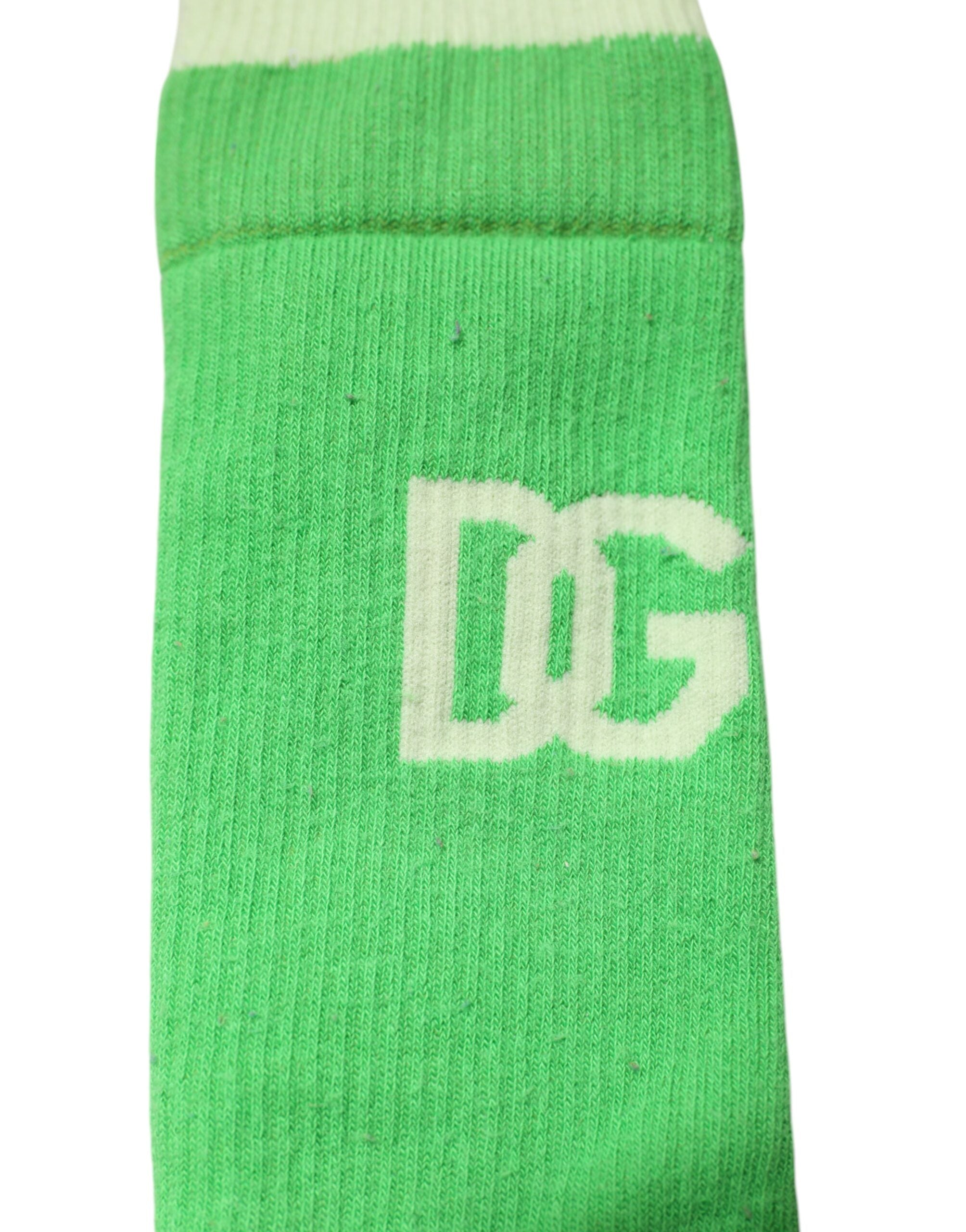 Dolce & Gabbana Gröna DG Logo Mid Calf Herr Nylonstrumpor
