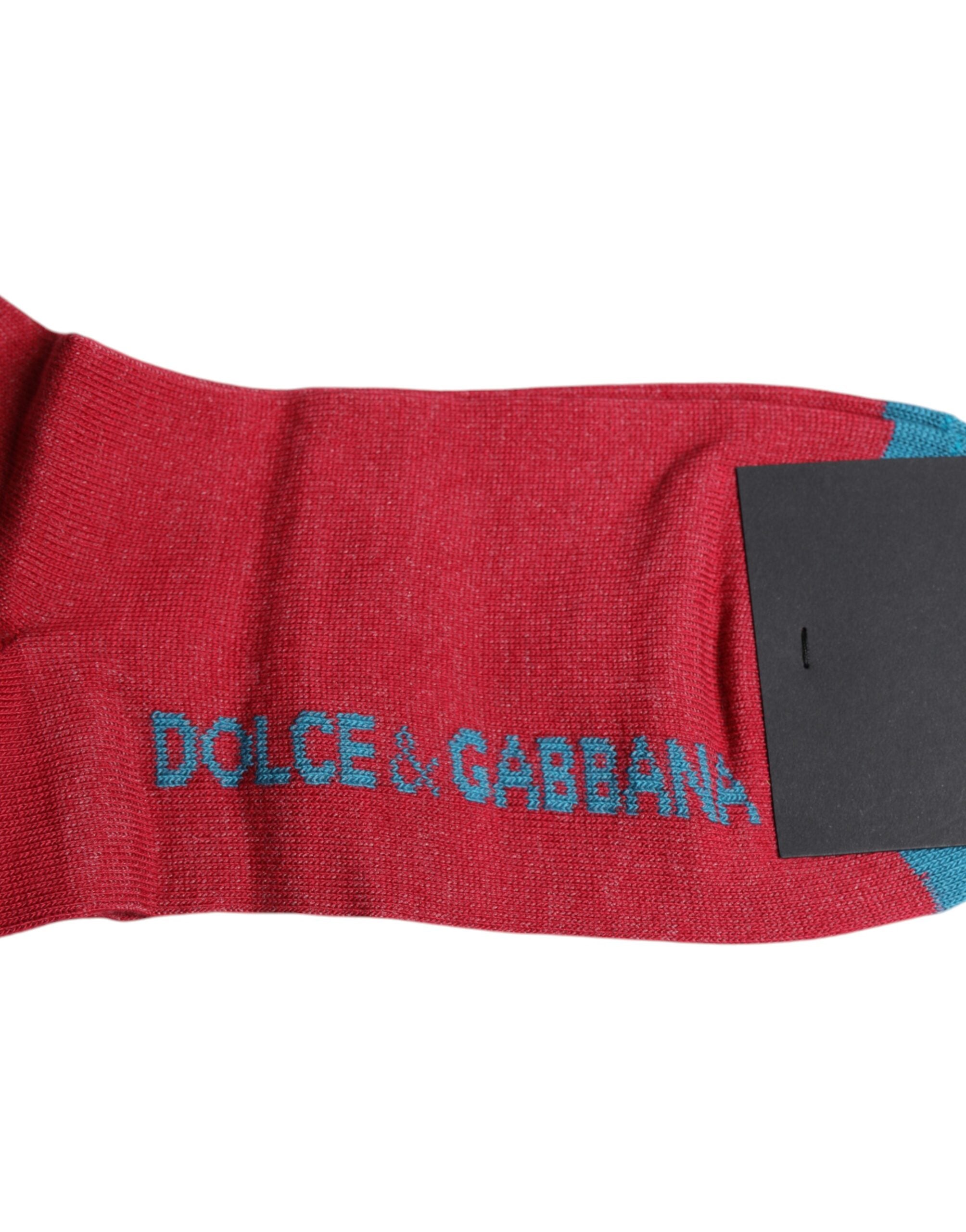 Dolce & Gabbana Röda Bomullsstrumpor Med DG-Logotryck, Halvhög Vad
