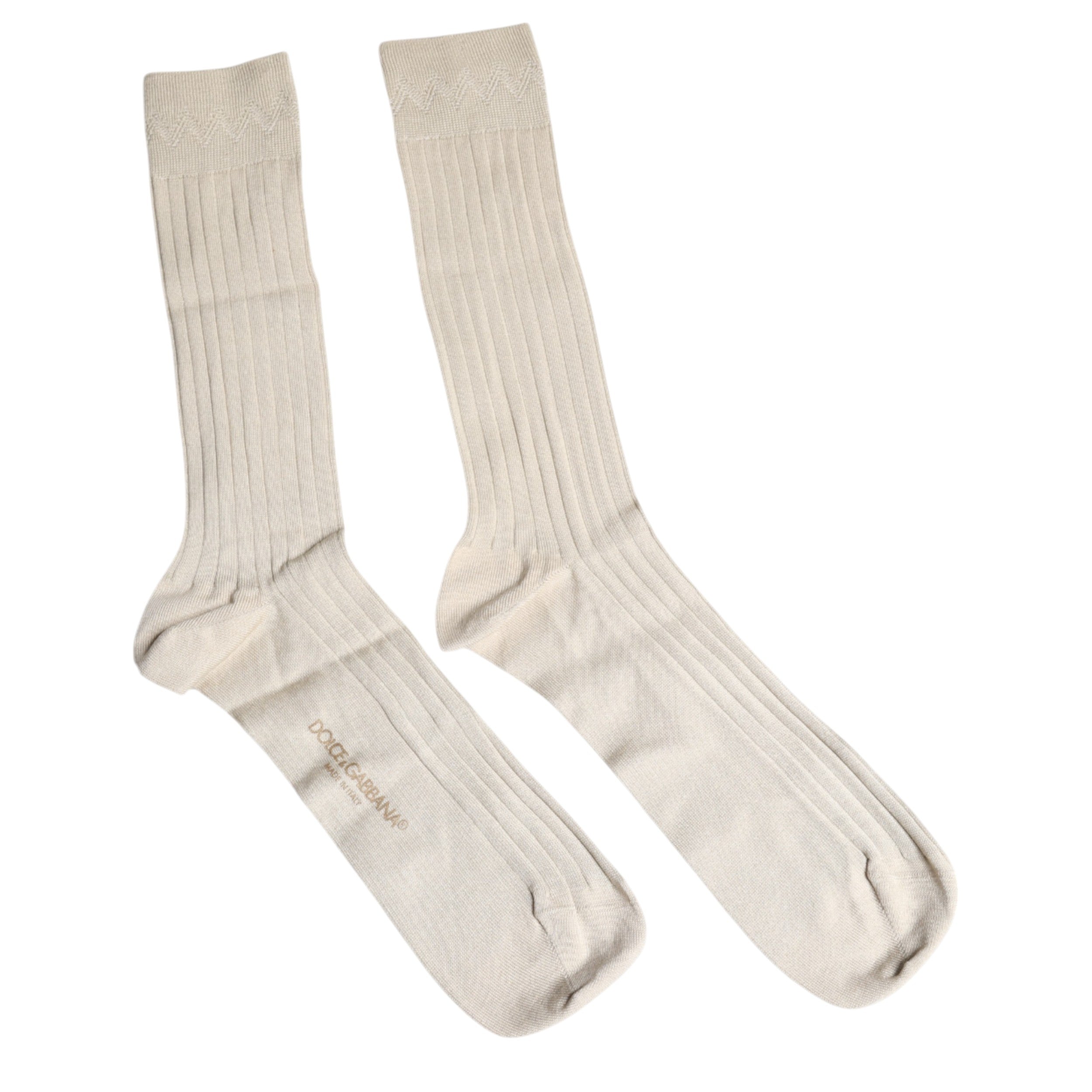 Dolce & Gabbana Beige Strumpor i Bomull med Stretchig Logotyp, Halvvadd