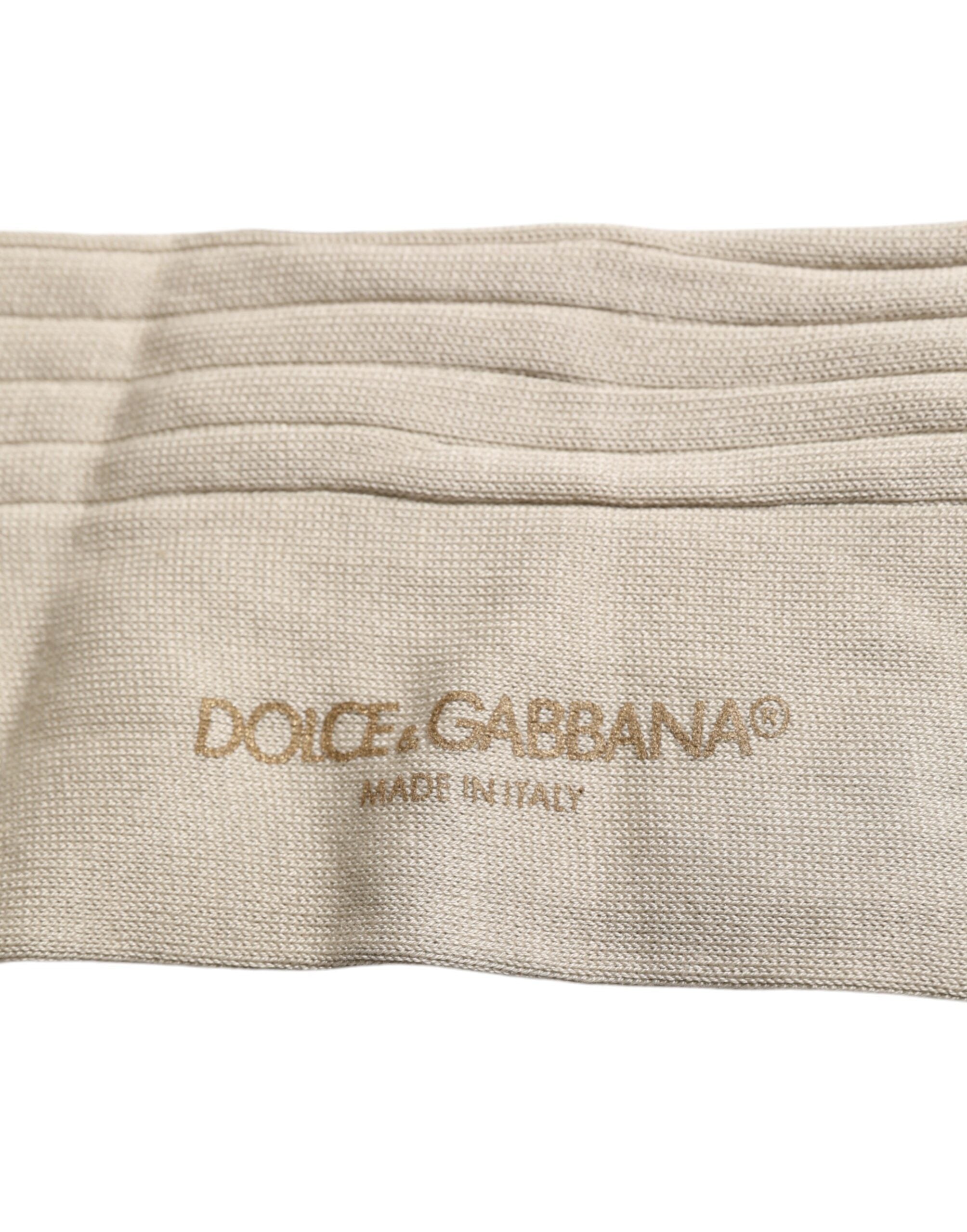 Dolce & Gabbana Beige Strumpor i Bomull med Stretchig Logotyp, Halvvadd