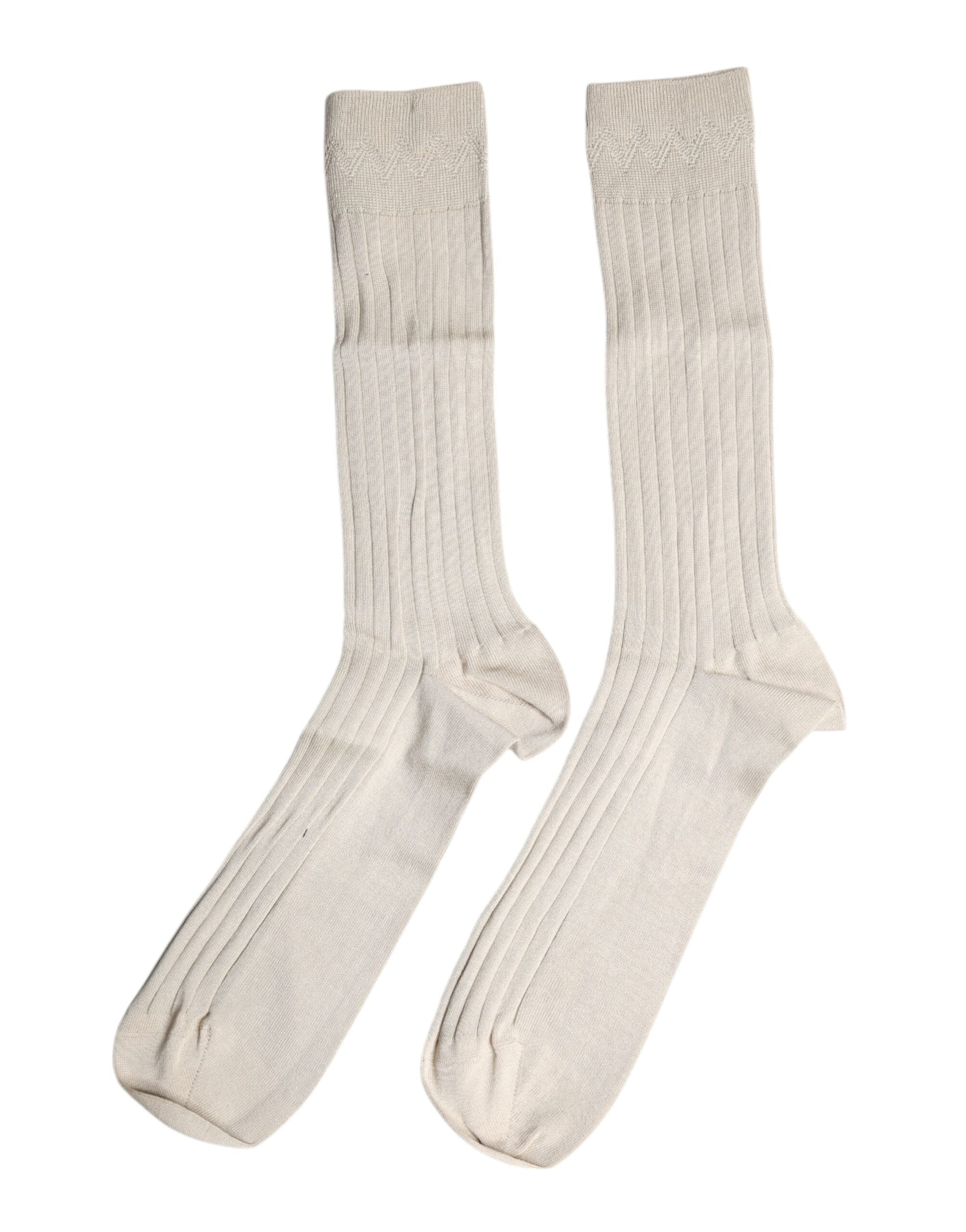 Dolce & Gabbana Beige Strumpor i Bomull med Stretchig Logotyp, Halvvadd