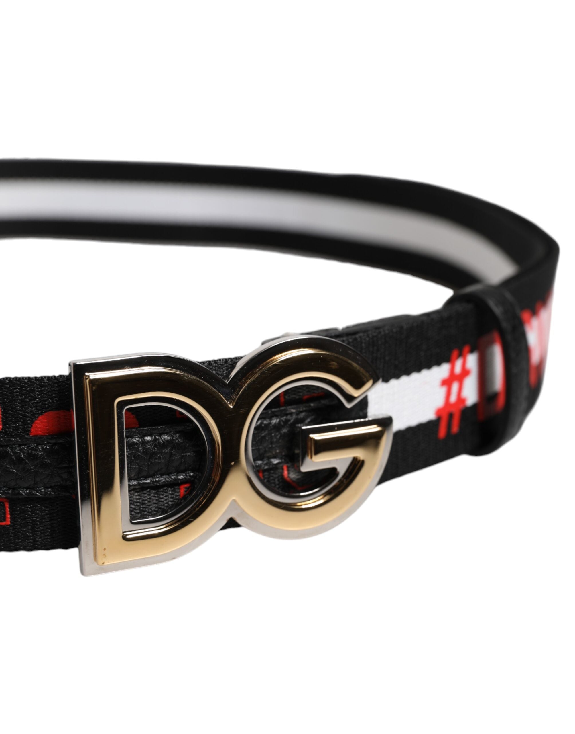 Dolce & Gabbana svart bomullsbälte med logotyp och DG-spänne