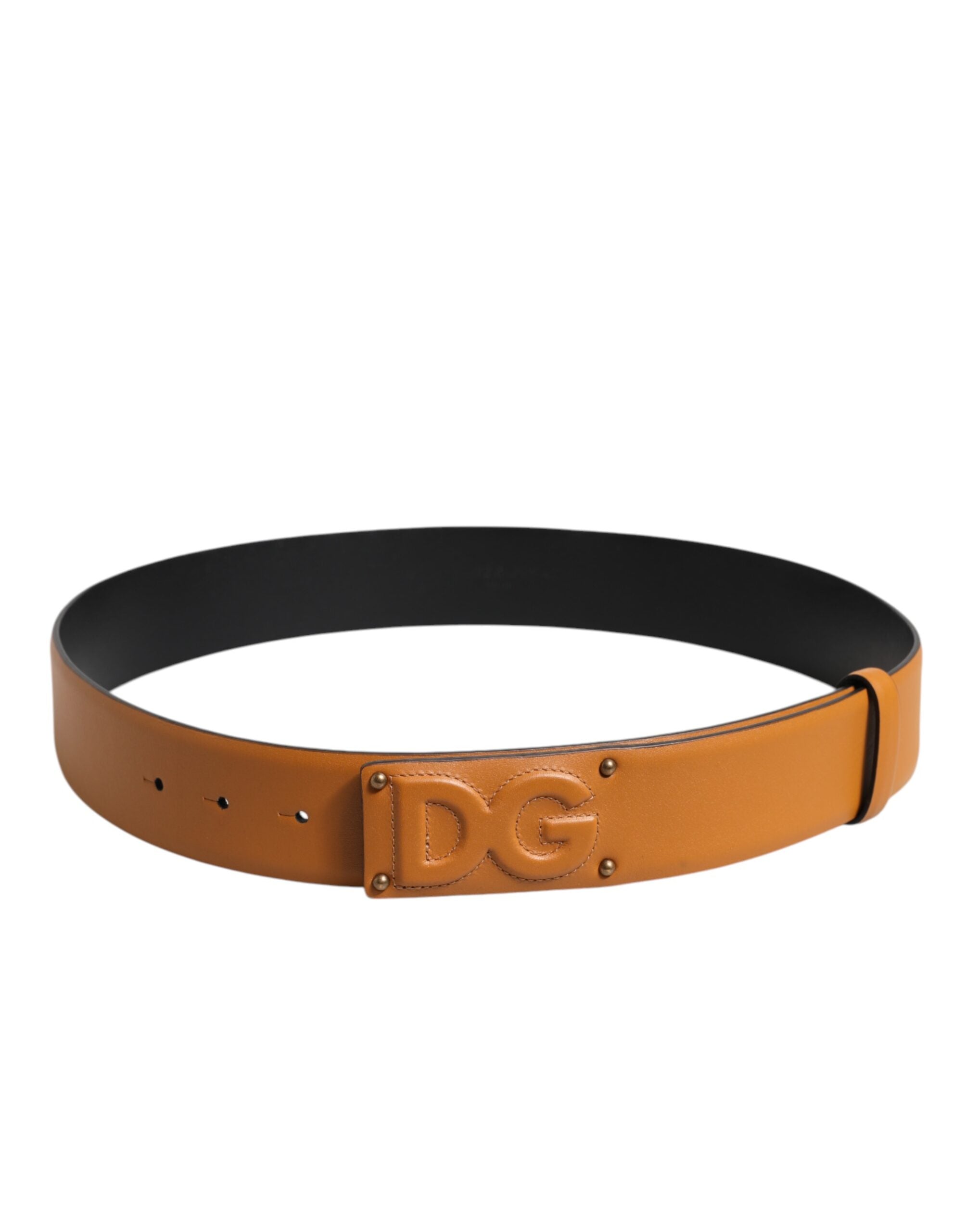 Dolce & Gabbana Brunt Läderbälte med DG-logotyp och Präglad Spänne