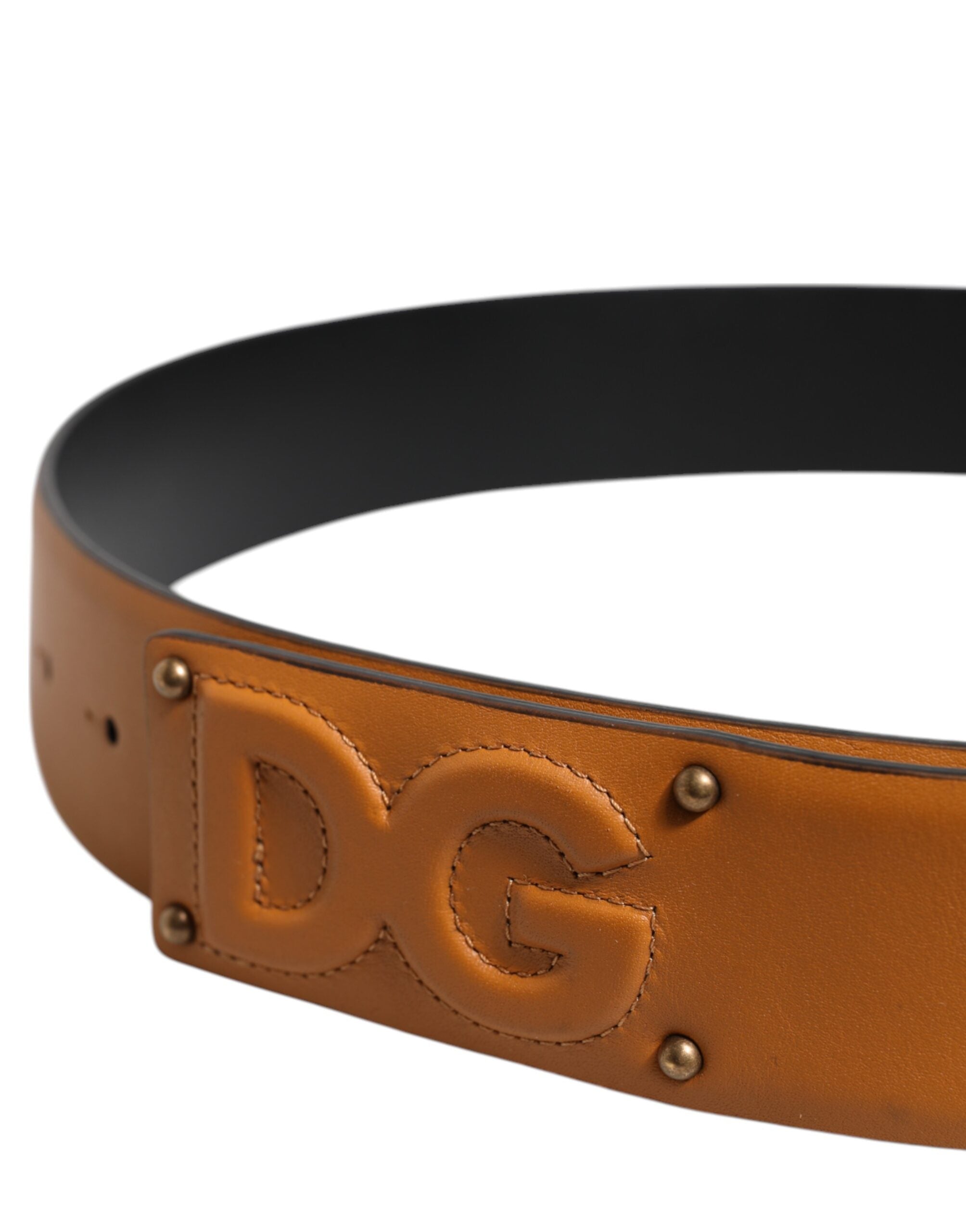 Dolce & Gabbana Brunt Läderbälte med DG-logotyp och Präglad Spänne