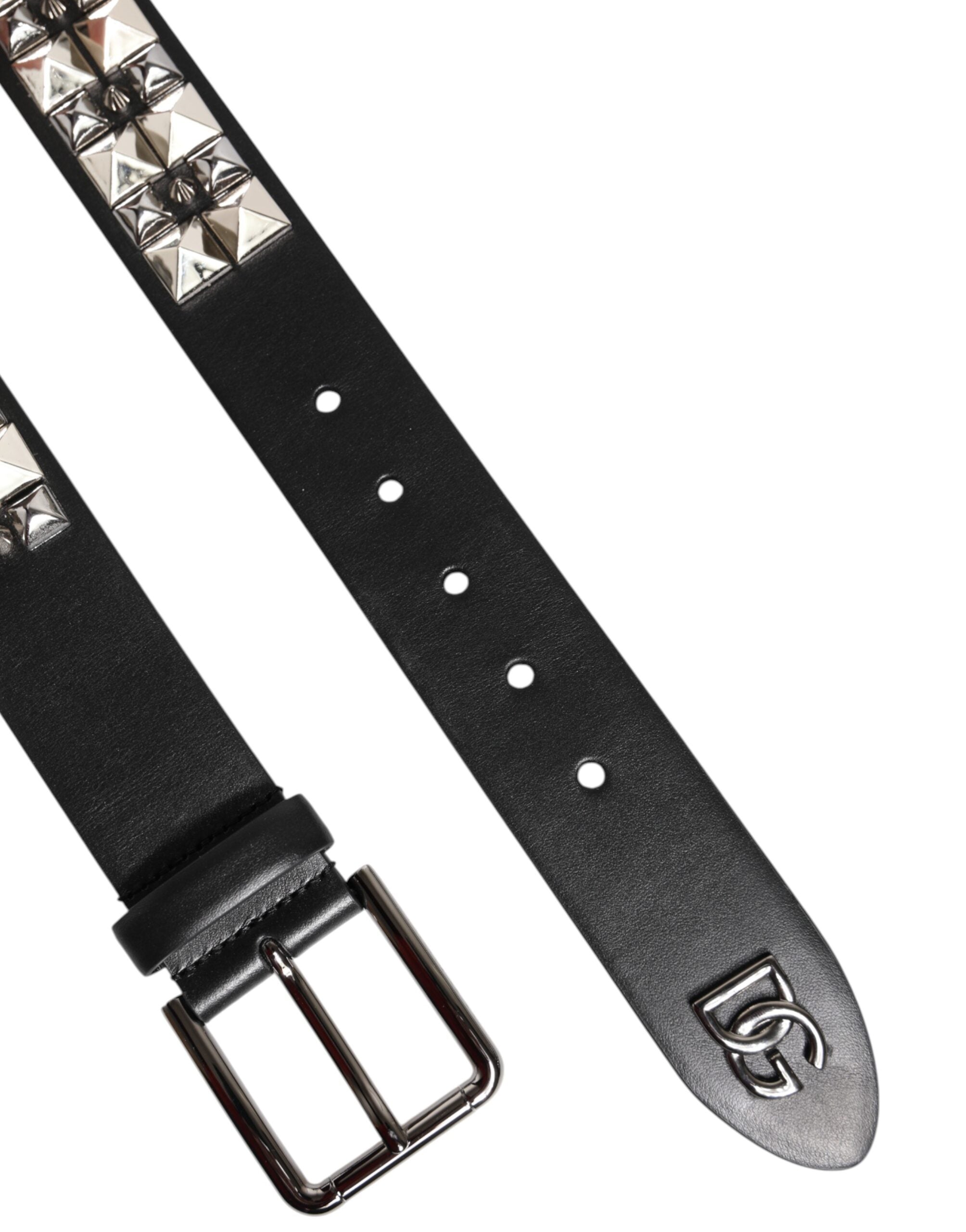 Dolce & Gabbana Svart Kalvskinnsbälte med Nitar och Silverspänne