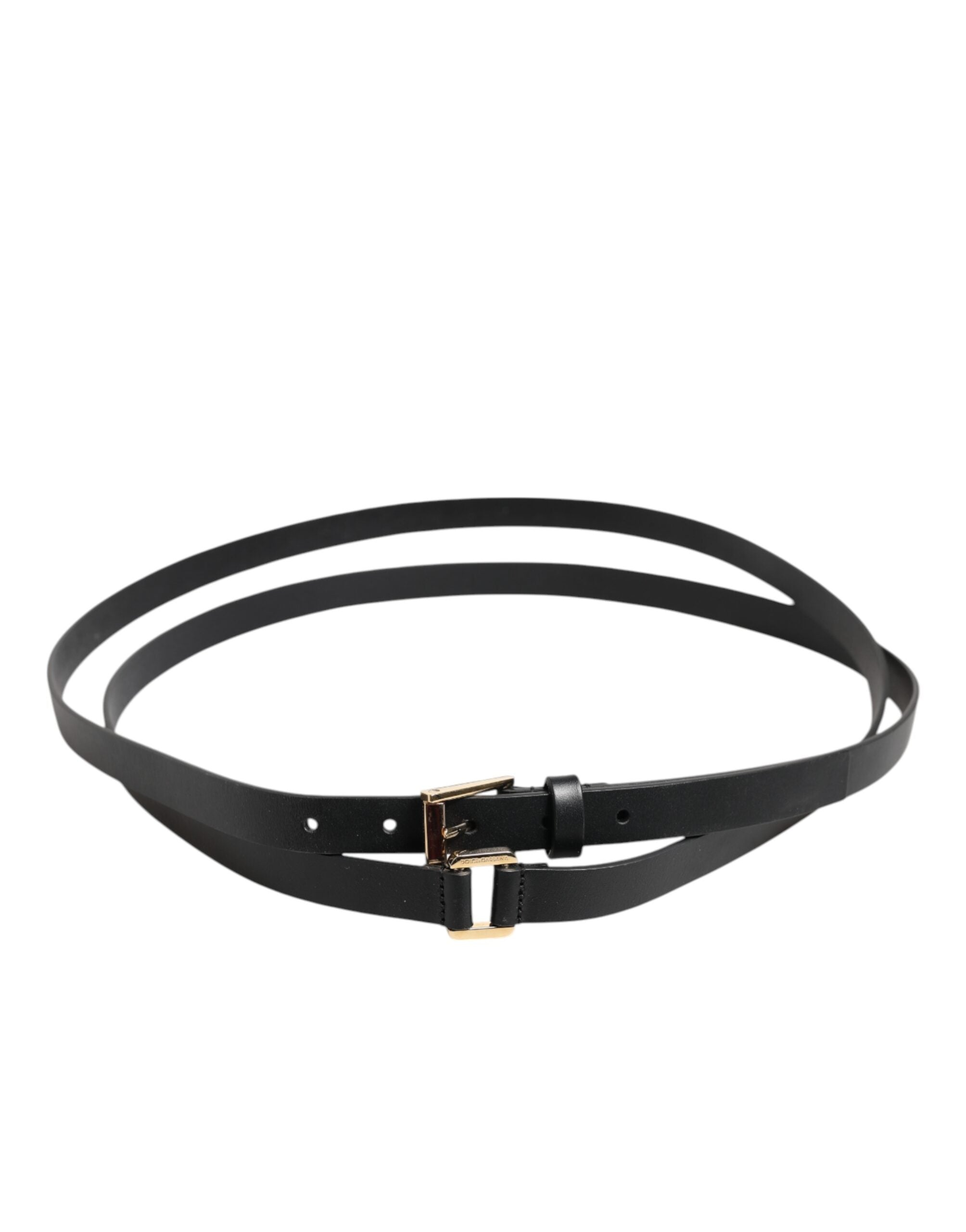 Dolce & Gabbana Svart Läderbälte med Dubbelrem och Guldspänne