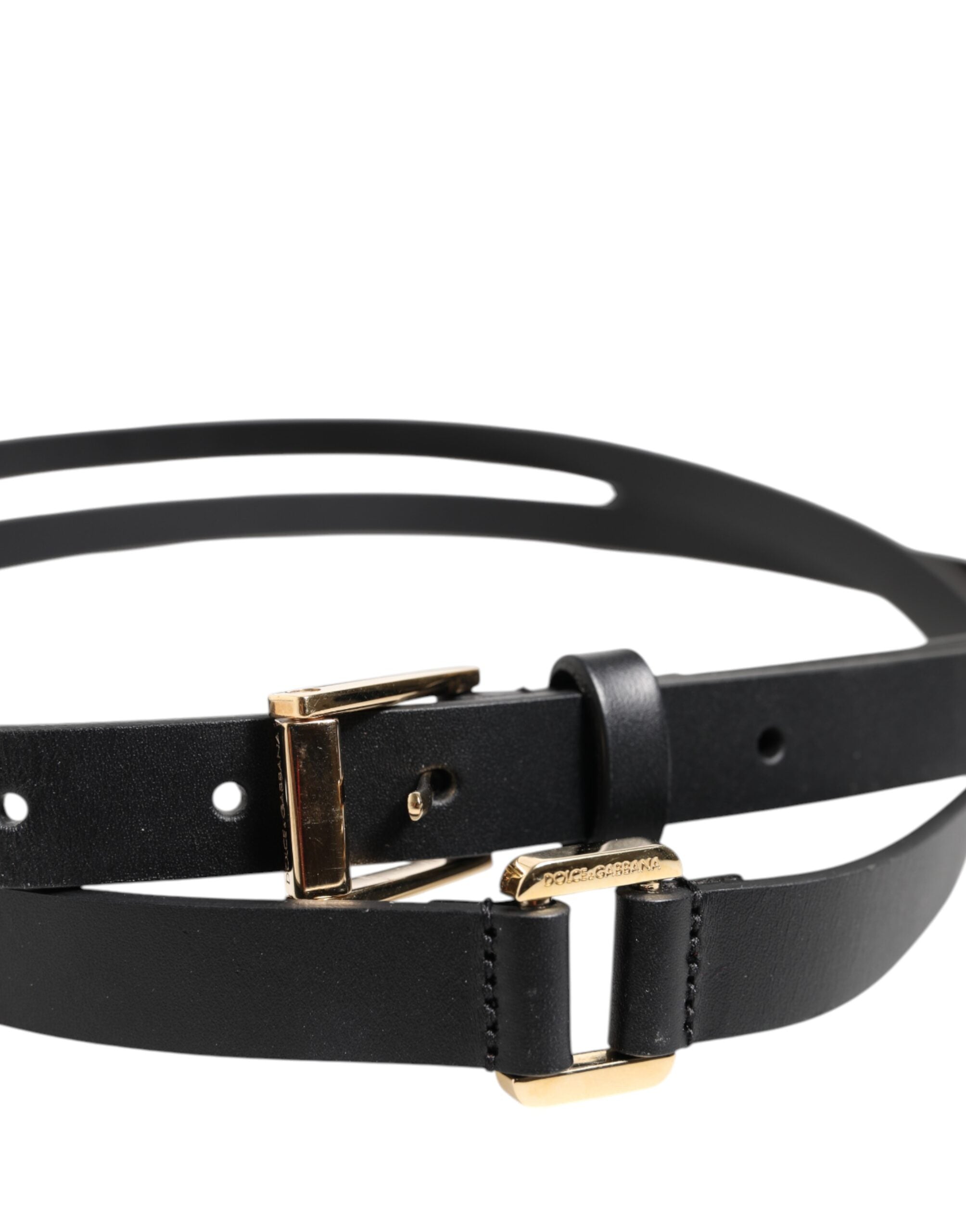 Dolce & Gabbana Svart Läderbälte med Dubbelrem och Guldspänne