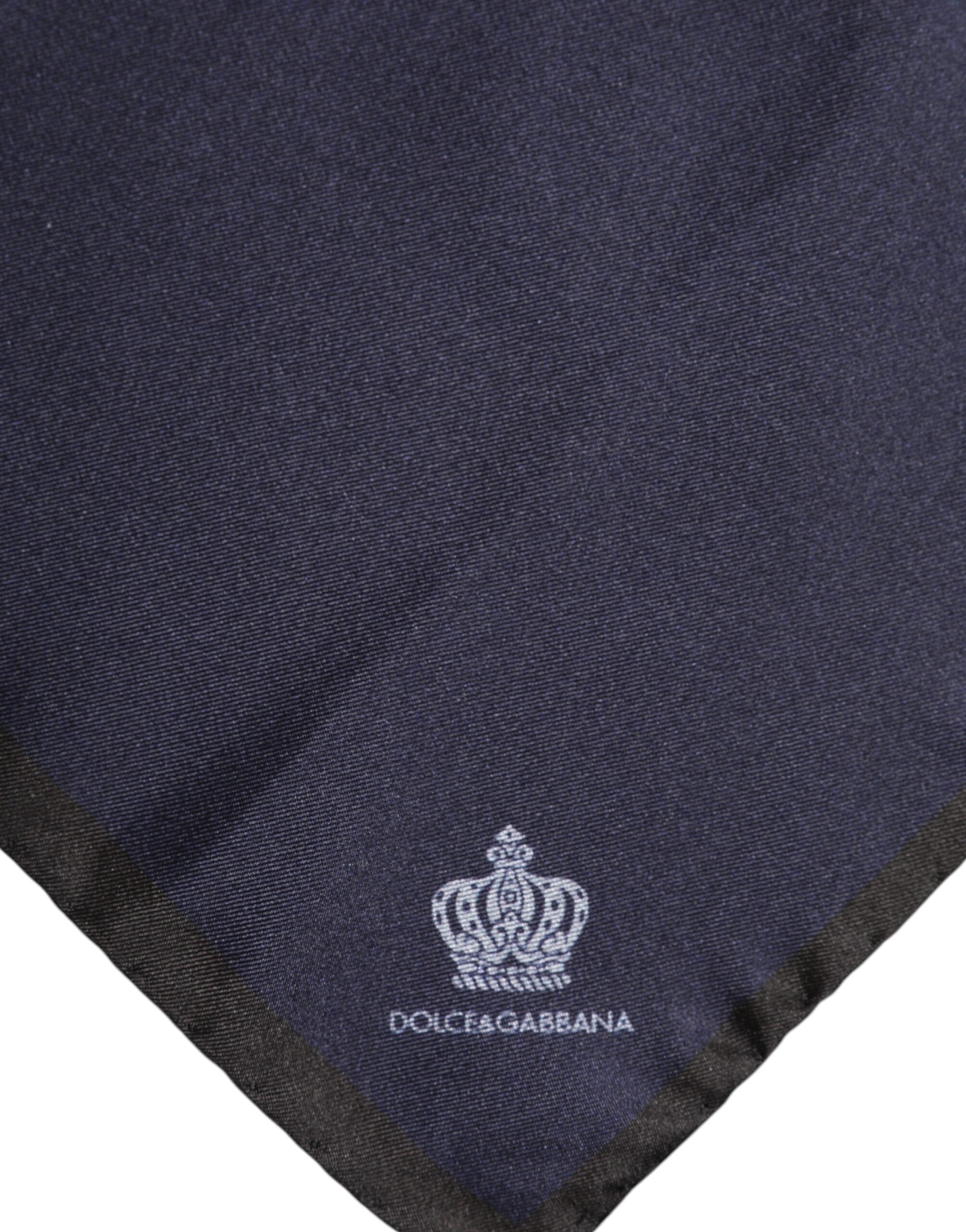 Dolce & Gabbana Blå DG Crown Siden Fyrkantig Herr Foulard Halsduk
