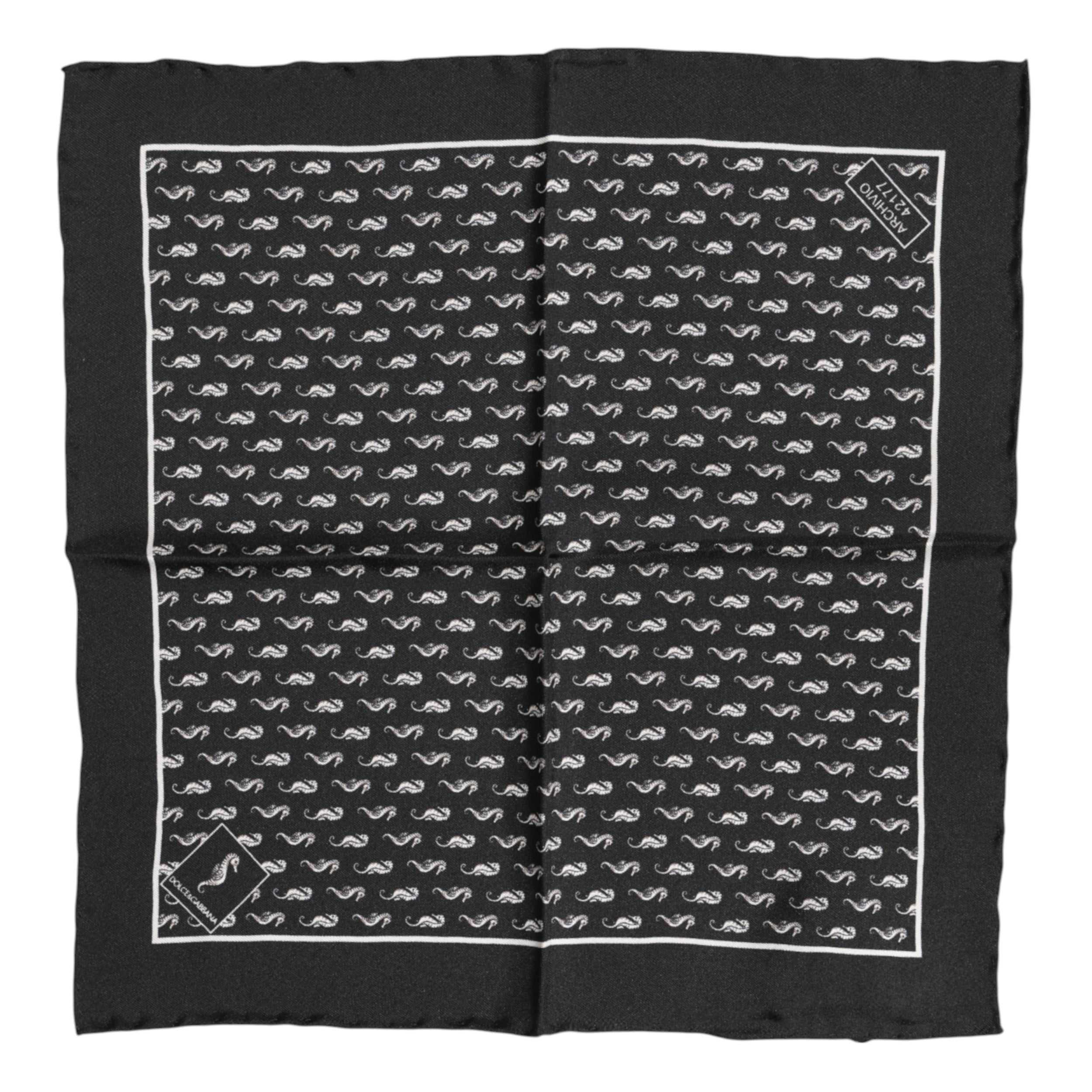 Dolce & Gabbana Svart Havshäst Siden Fyrkantig Herr Foulard Halsduk