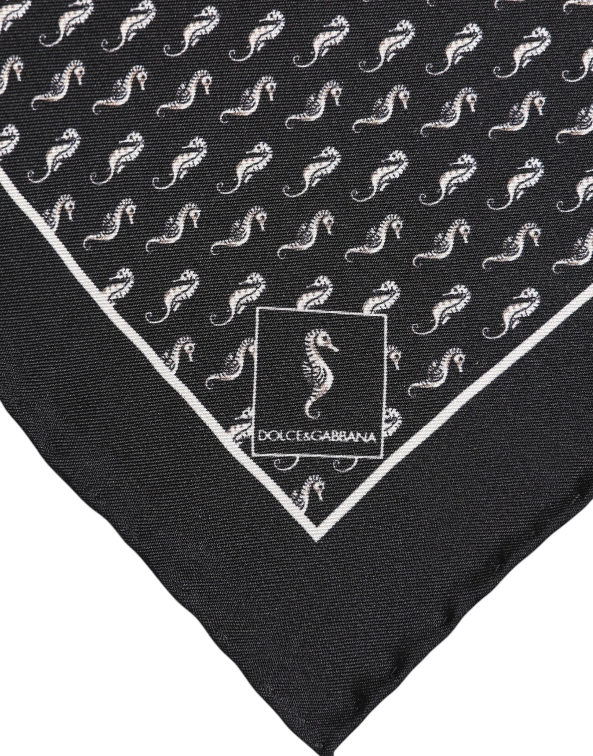 Dolce & Gabbana Svart Havshäst Siden Fyrkantig Herr Foulard Halsduk