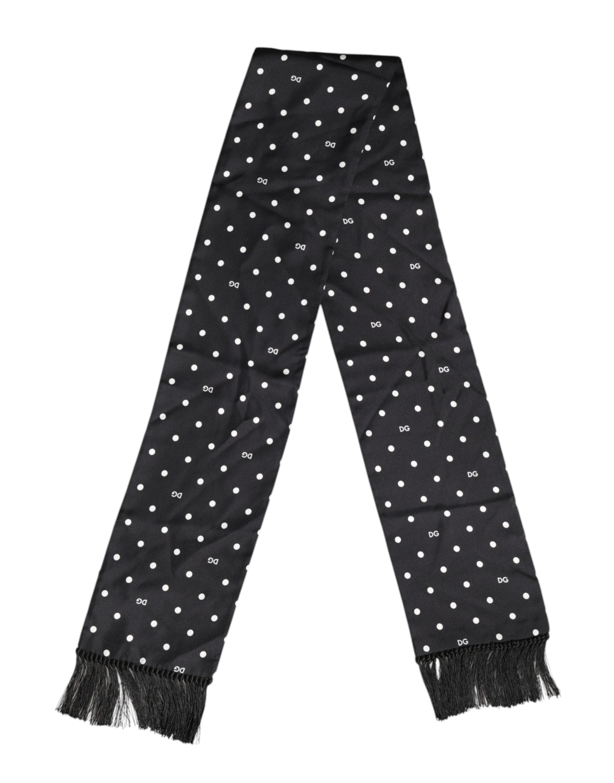 Dolce & Gabbana Svartvit Prickig Fransig Foulard Halsduk
