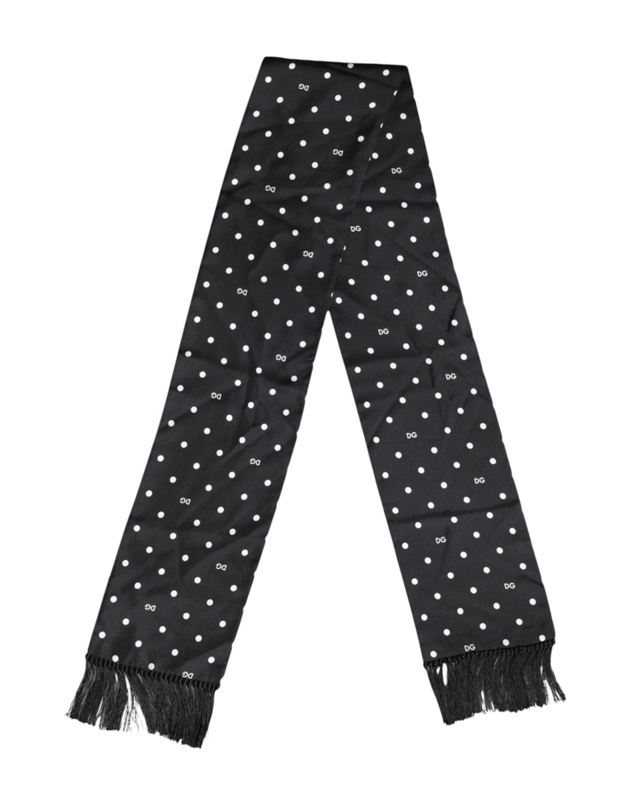 Dolce & Gabbana Svartvit Prickig Fransig Foulard Halsduk