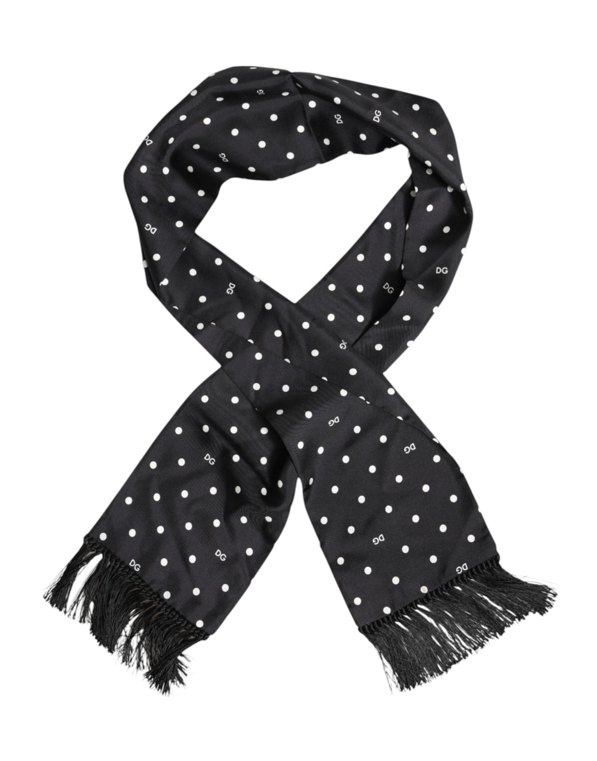 Dolce & Gabbana Svartvit Prickig Fransig Foulard Halsduk