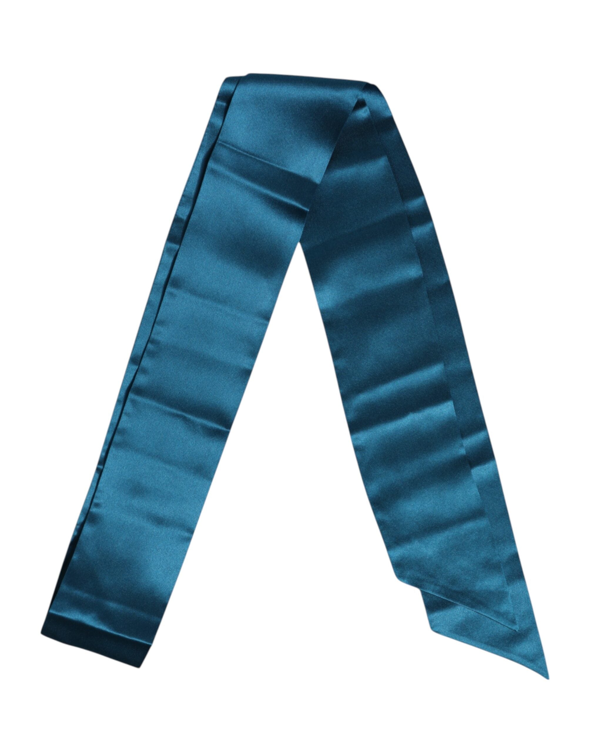 Dolce & Gabbana Blå Satin Siden Smal Foulard Omlottscarf