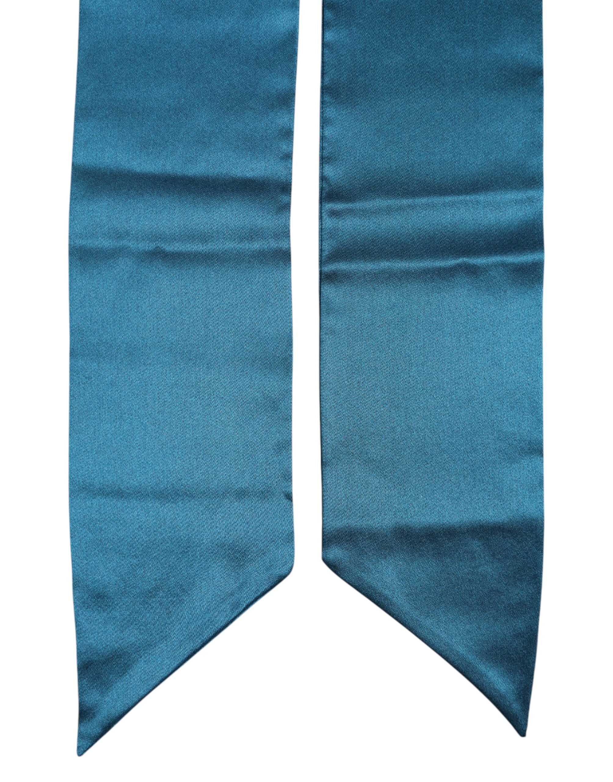 Dolce & Gabbana Blå Satin Siden Smal Foulard Omlottscarf