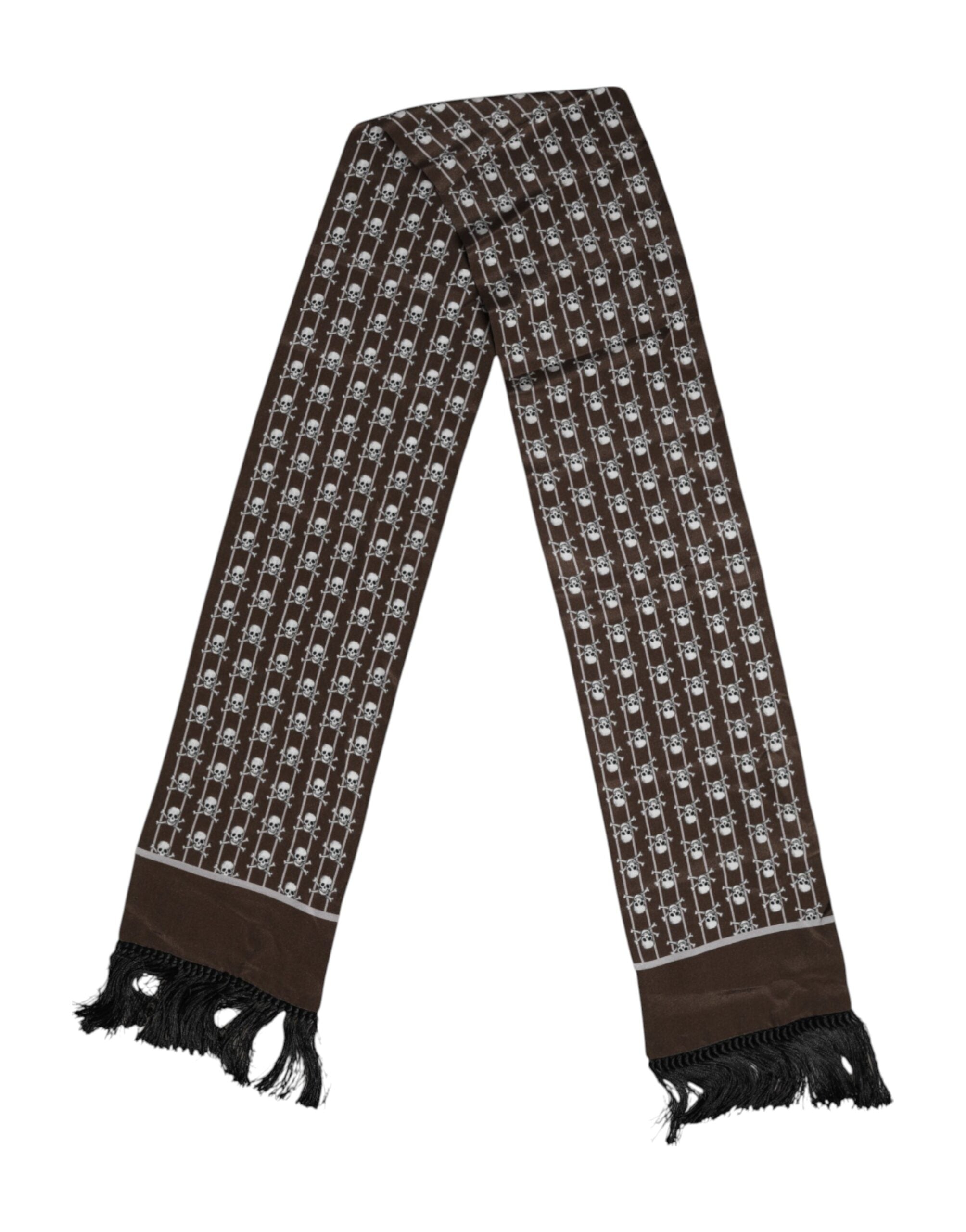Dolce & Gabbana Brun Dödskallar Mönstrade Fransar Herr Foulard Halsduk