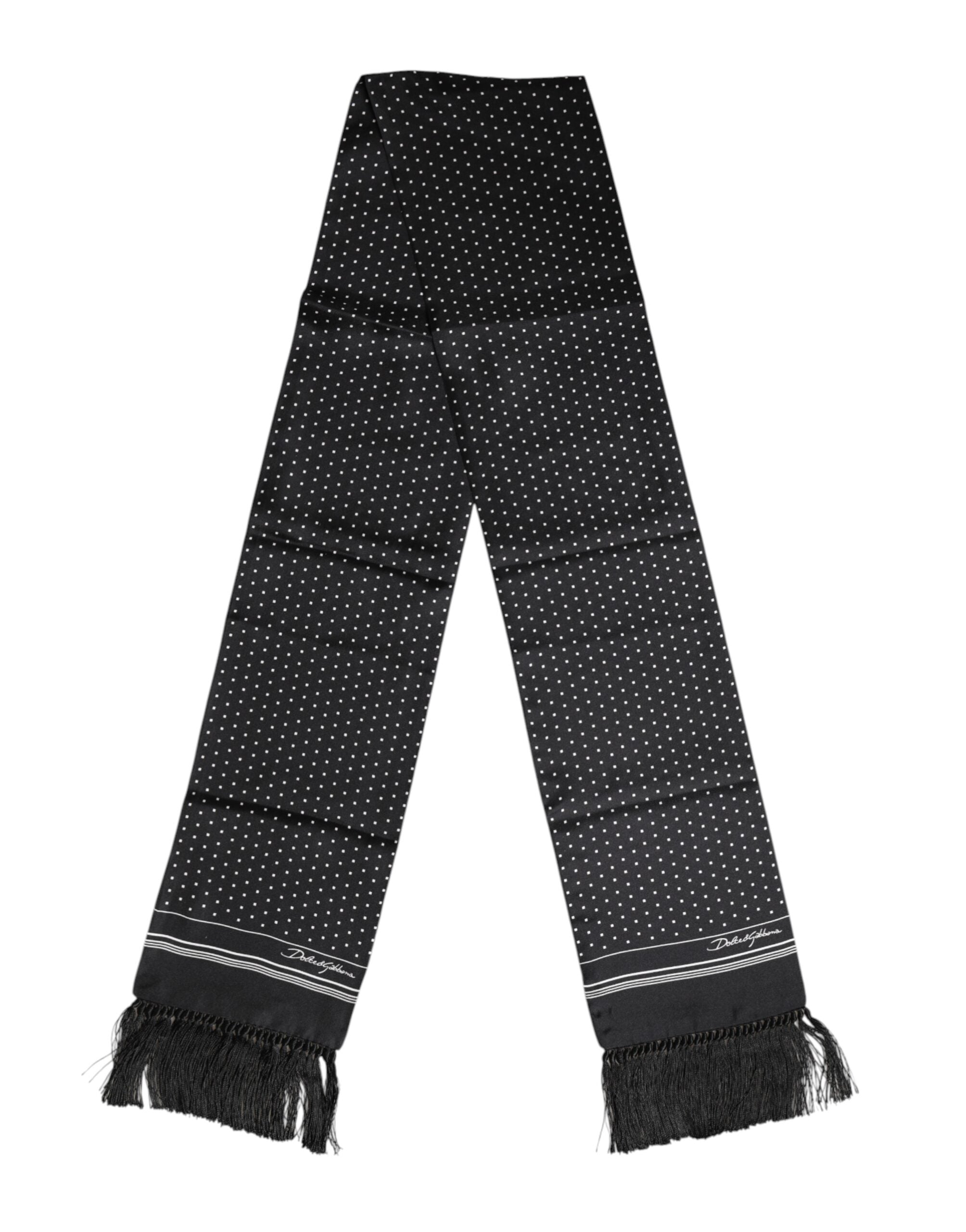 Dolce & Gabbana Svartvit Prickig Fransig Foulard Halsduk