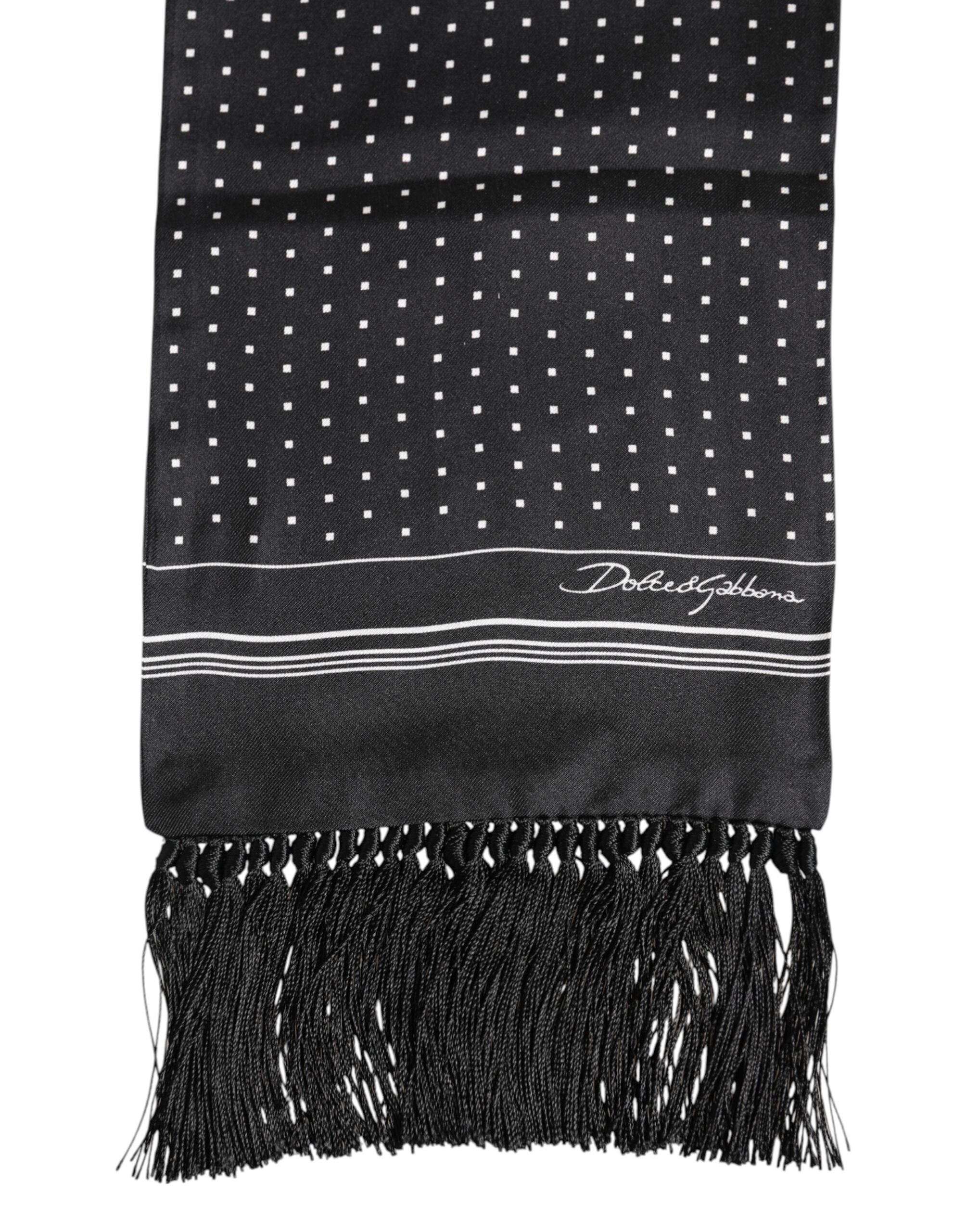 Dolce & Gabbana Svartvit Prickig Fransig Foulard Halsduk