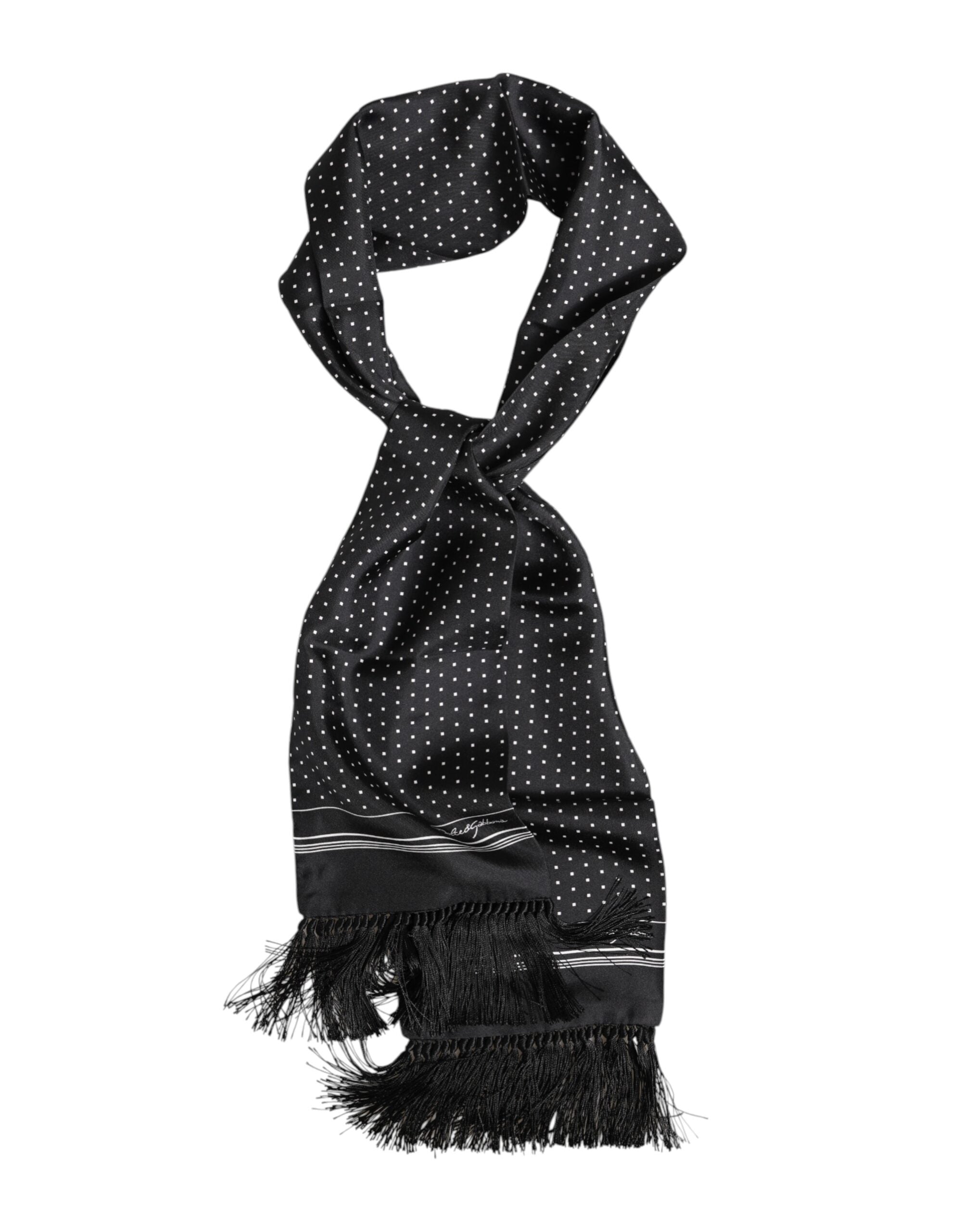 Dolce & Gabbana Svartvit Prickig Fransig Foulard Halsduk