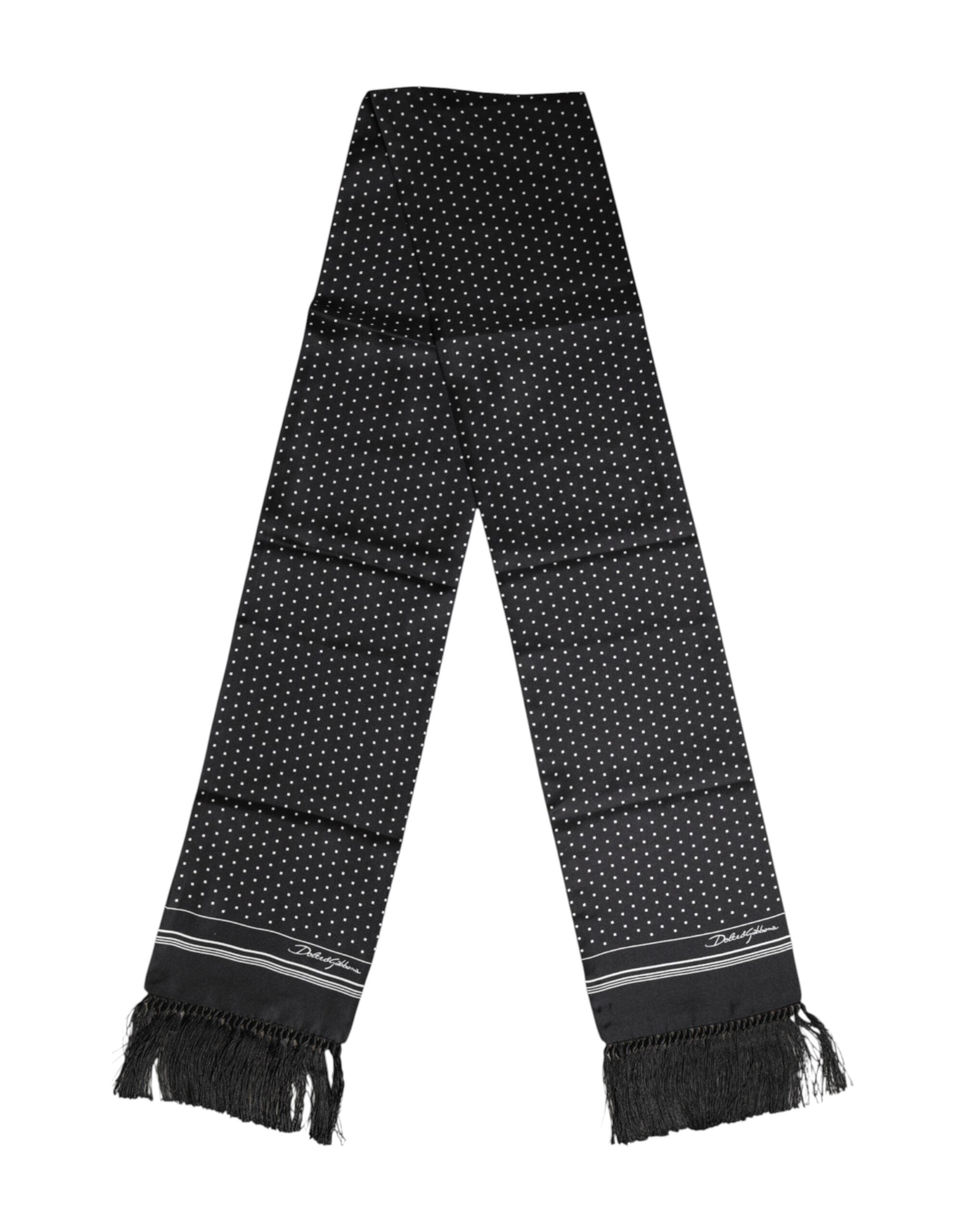 Dolce & Gabbana Svartvit Prickig Fransig Foulard Halsduk