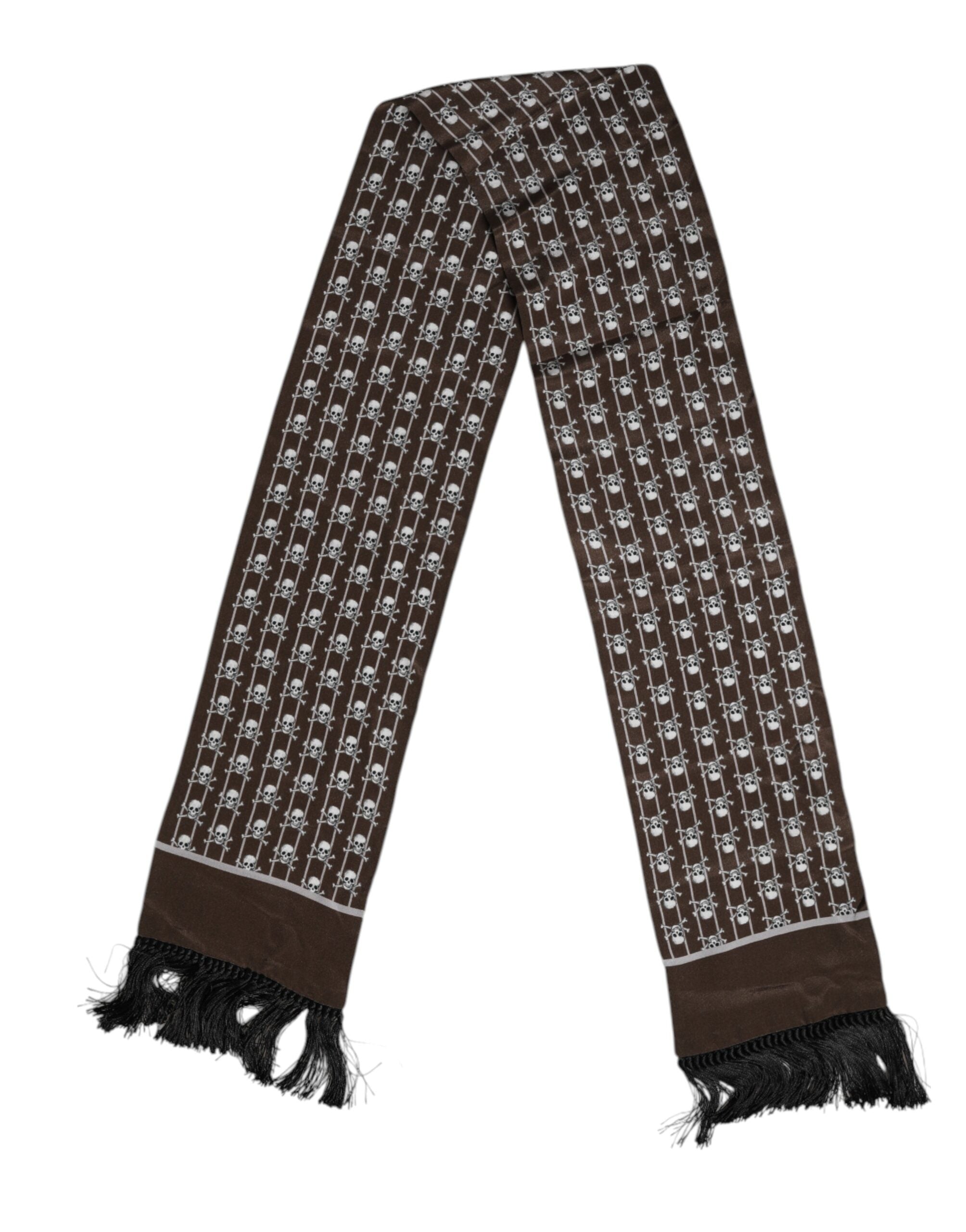 Dolce & Gabbana Brun Dödskallar Mönstrade Fransar Foulard Halsduk