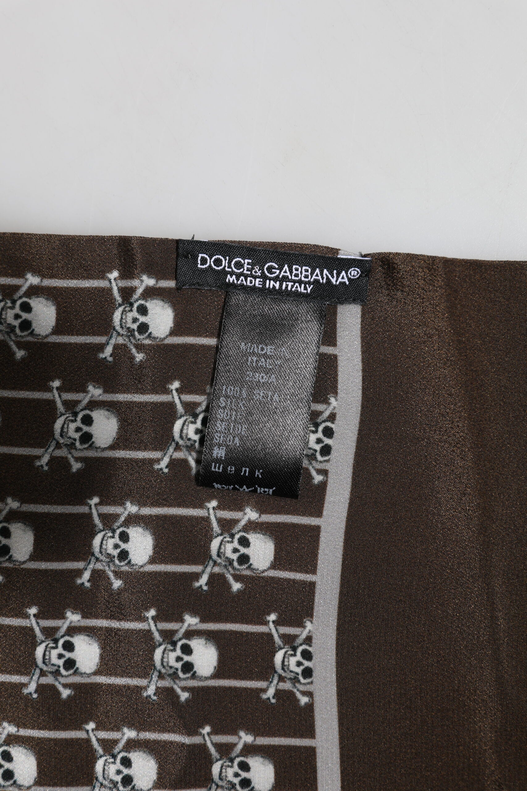 Dolce & Gabbana Brun Dödskallar Mönstrade Fransar Foulard Halsduk