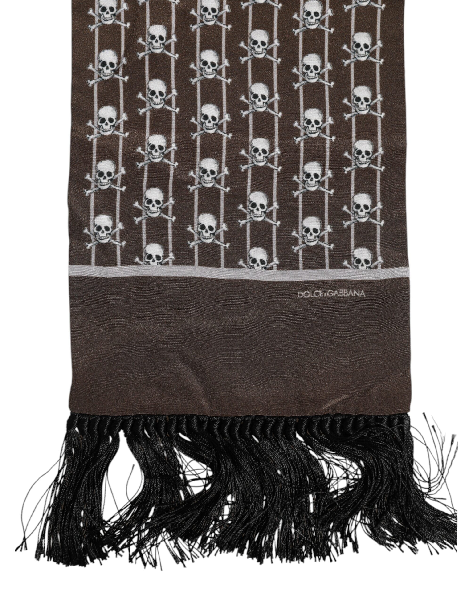 Dolce & Gabbana Brun Dödskallar Mönstrade Fransar Foulard Halsduk