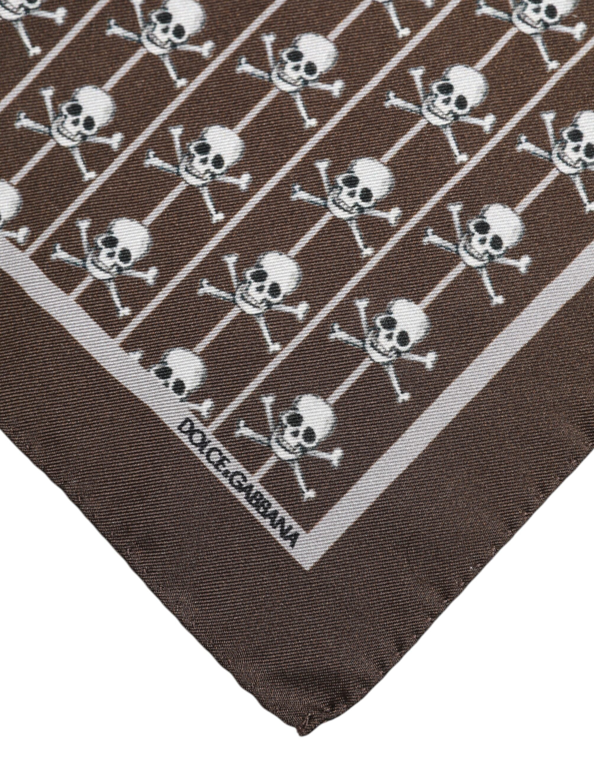 Dolce & Gabbana Brun Skull Siden Fyrkantig Herrhalsduk