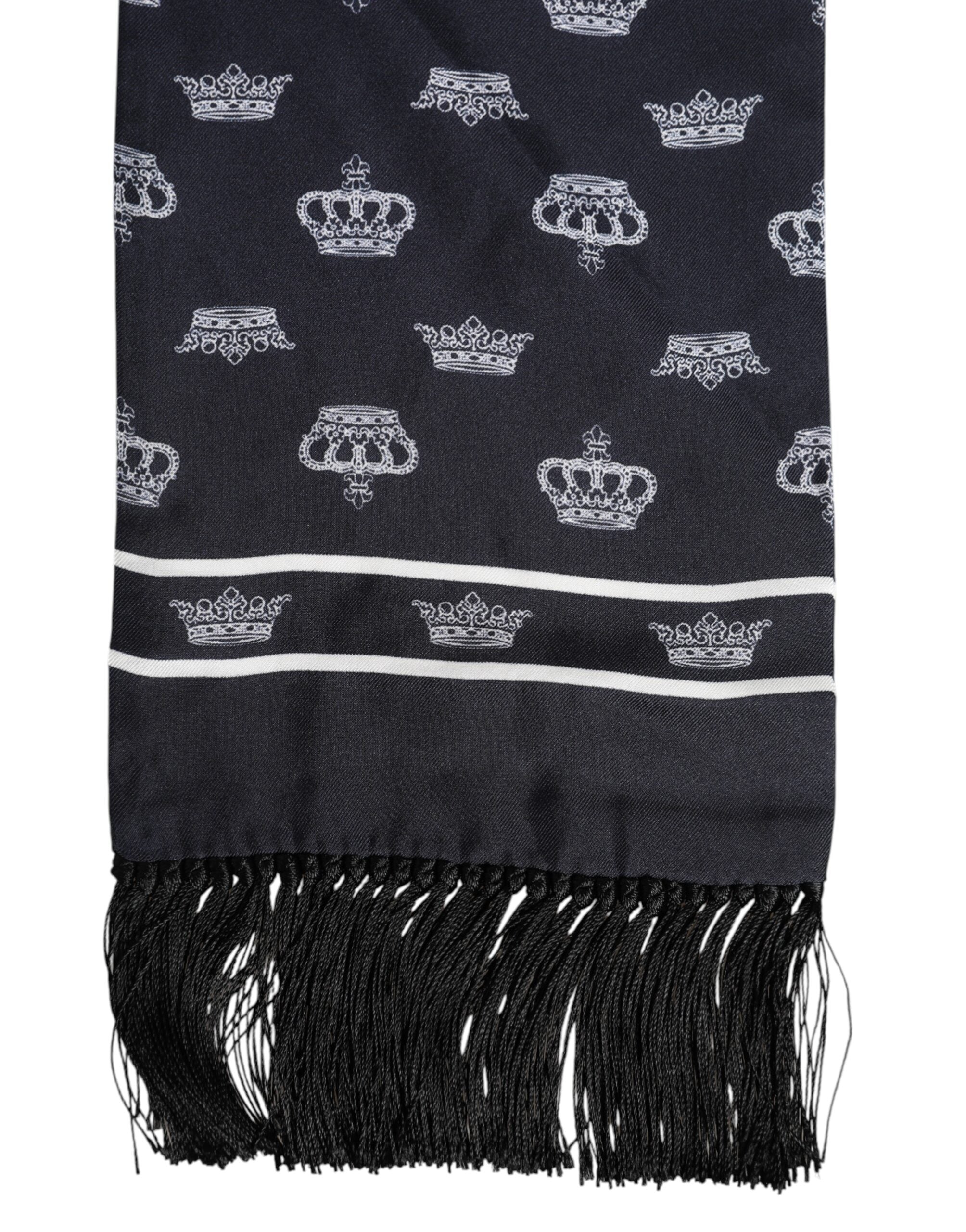 Dolce & Gabbana Svart Siden Kronfransar Herr Foulard Halsduk