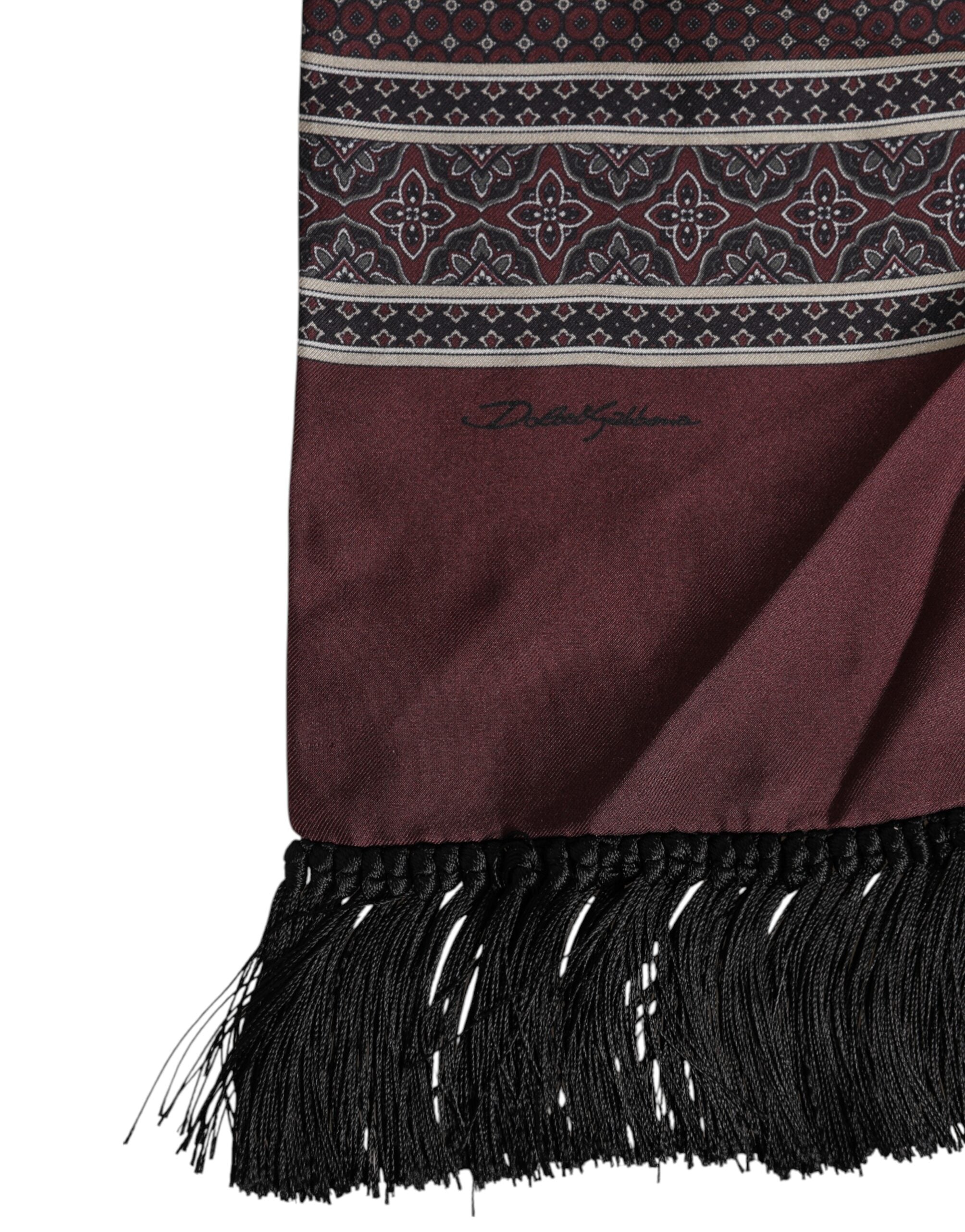 Dolce & Gabbana Rödbrun Prickig Sidenfransad Foulard Halsduk