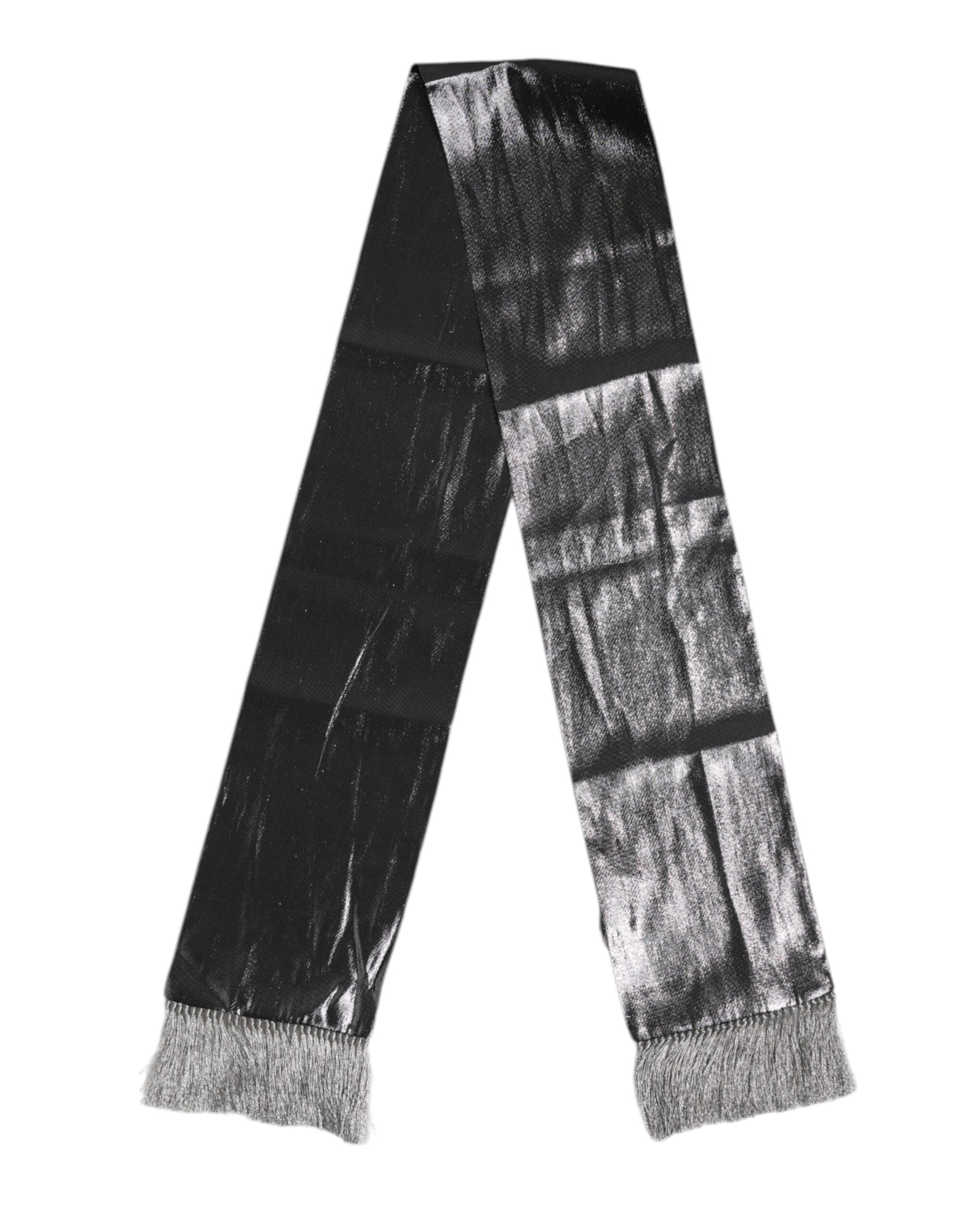 Dolce & Gabbana Metallic Grå Sidenfransar Foulard Halsduk
