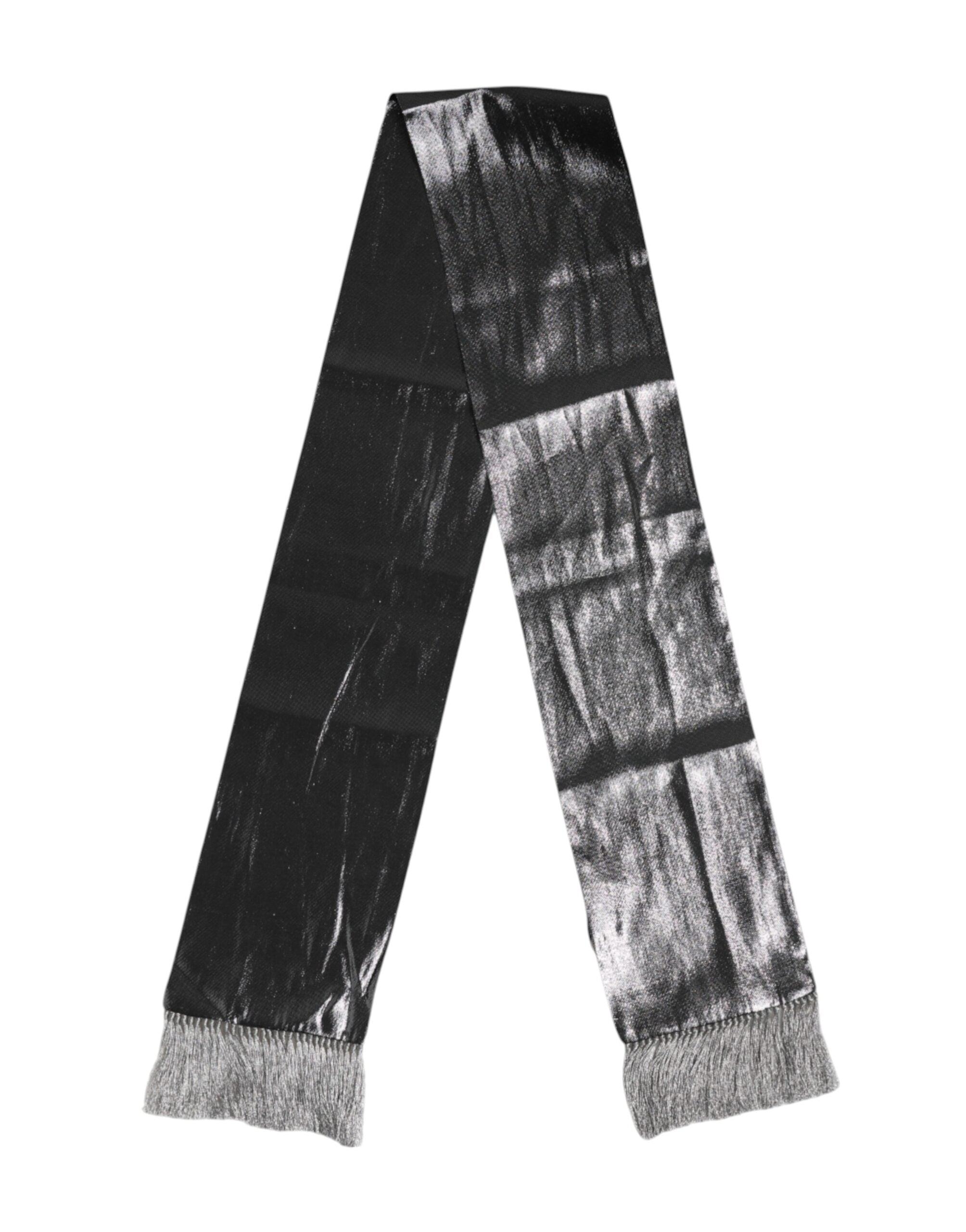 Dolce & Gabbana Metallic Grå Sidenfransar Foulard Halsduk