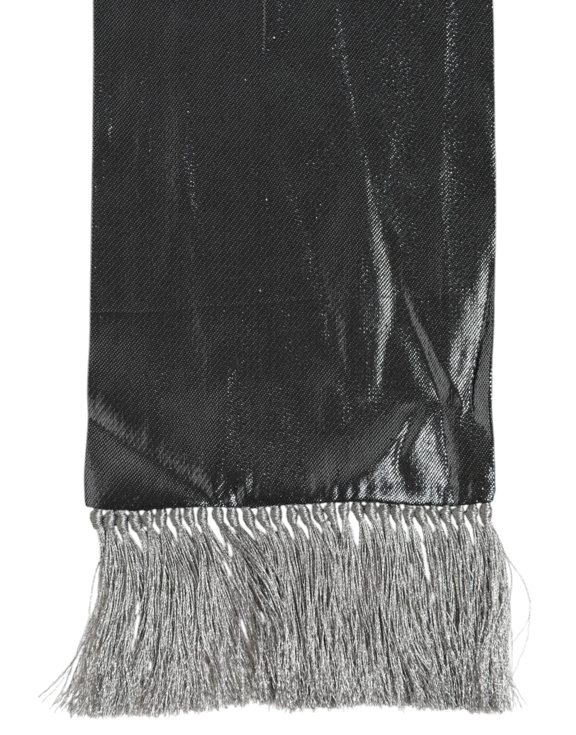 Dolce & Gabbana Metallic Grå Sidenfransar Foulard Halsduk