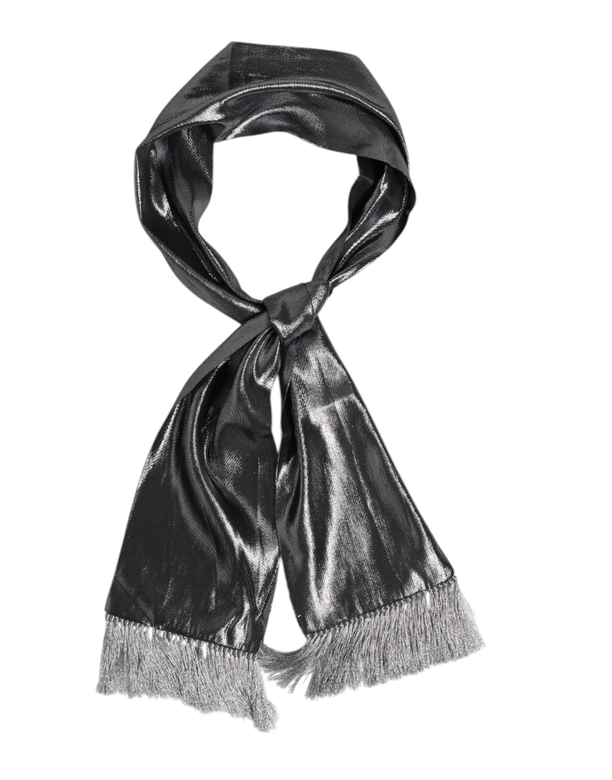 Dolce & Gabbana Metallic Grå Sidenfransar Foulard Halsduk