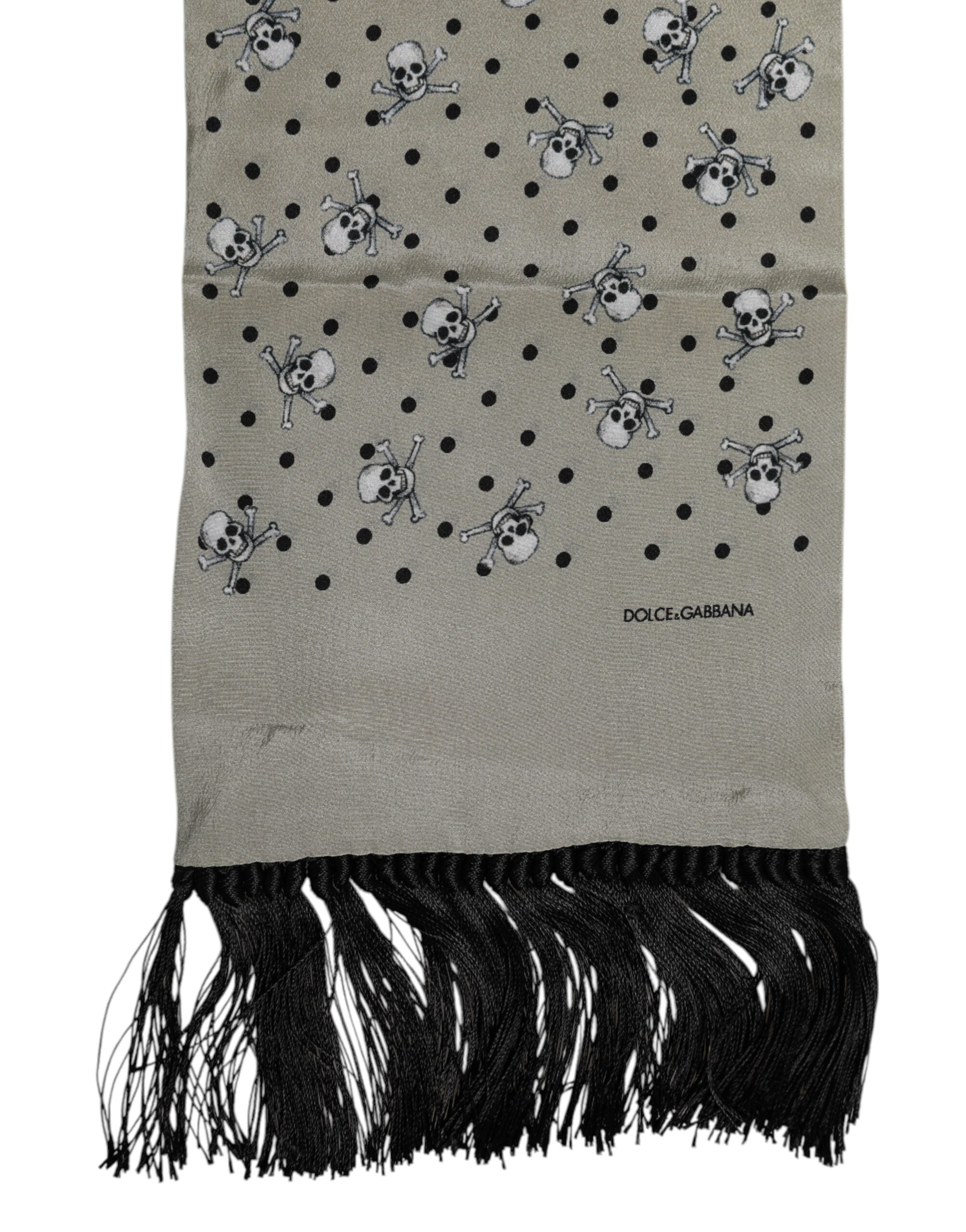 Dolce & Gabbana Grå Dödskallar Sidenfransar Herr Foulard Halsduk